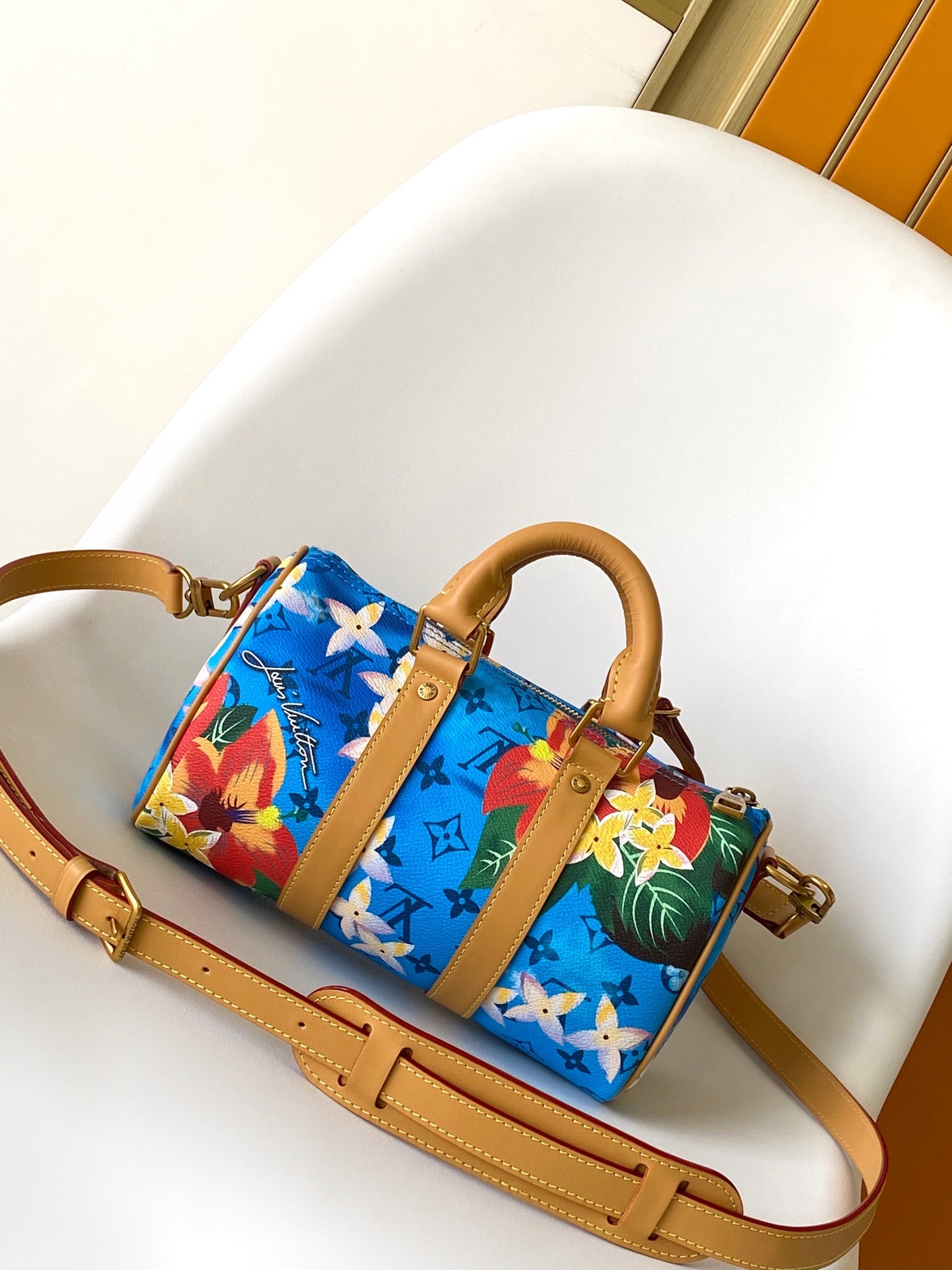 Louis Vuitton Keepall Bandoulière 25 Tyl Blue Floral Monogram Bag