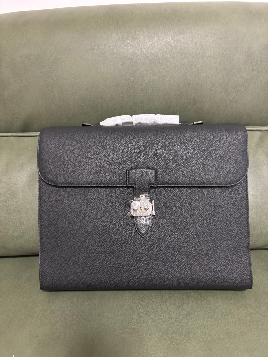 Luxe Pebbled Leather Top-Handle Briefcase with Designer Silver-Tone Clasp