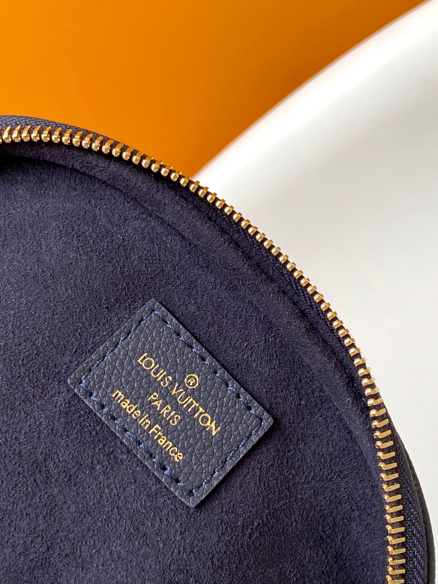 Louis Vuitton Navy Blue Leather Belt Bag with Gold Chain Strap and Floral Design