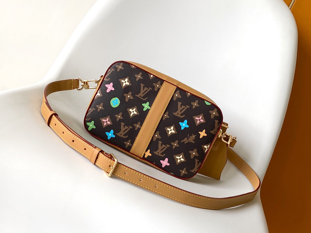 Louis Vuitton Multicolor Monogram Brown Camera Crossbody Bag with Tan Leather Trim