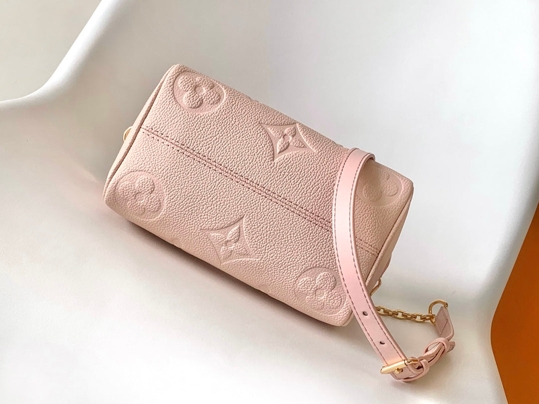 Louis Vuitton Elegant Pastel Pink Embossed Leather Top Handle Satchel Bag