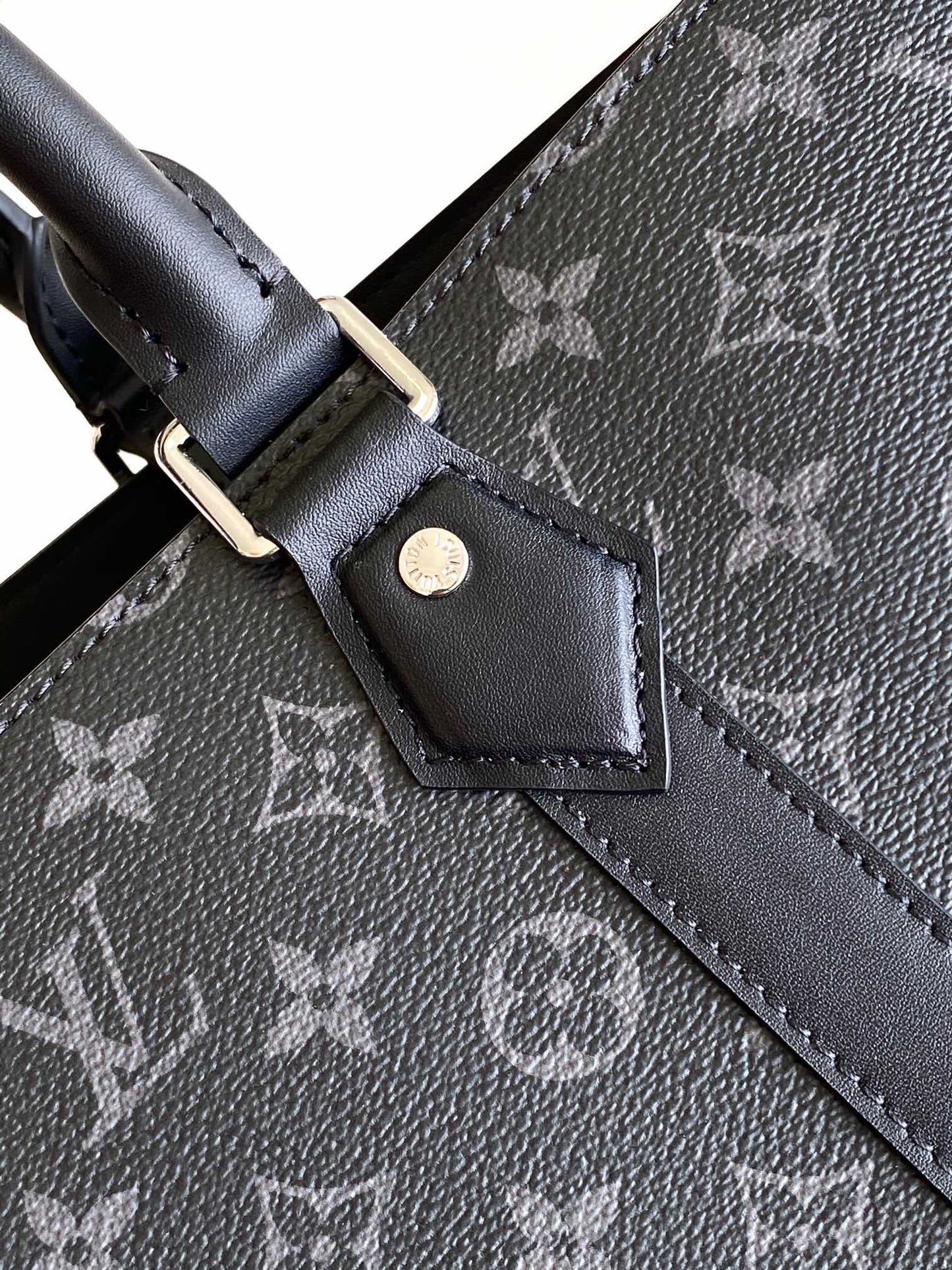 Louis Vuitton Black Monogram Print Large Tote Bag with Top Handles and Luggage Tag