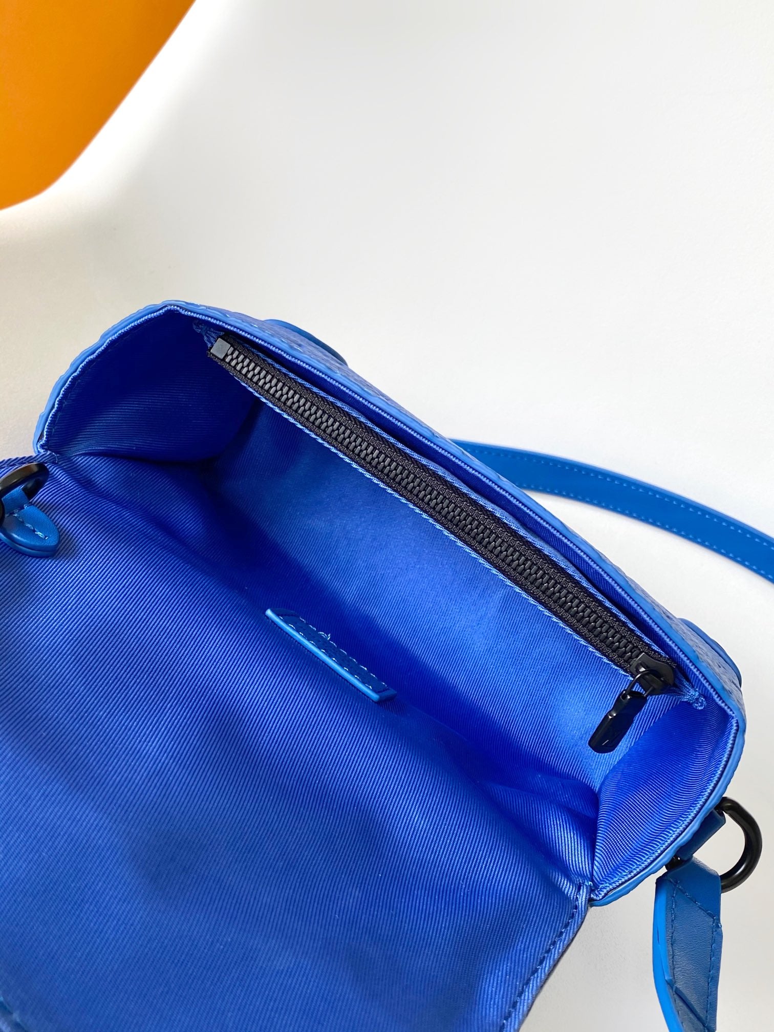 Louis Vuitton Royal Blue Embossed Leather Crossbody Shoulder Bag with Black Chain