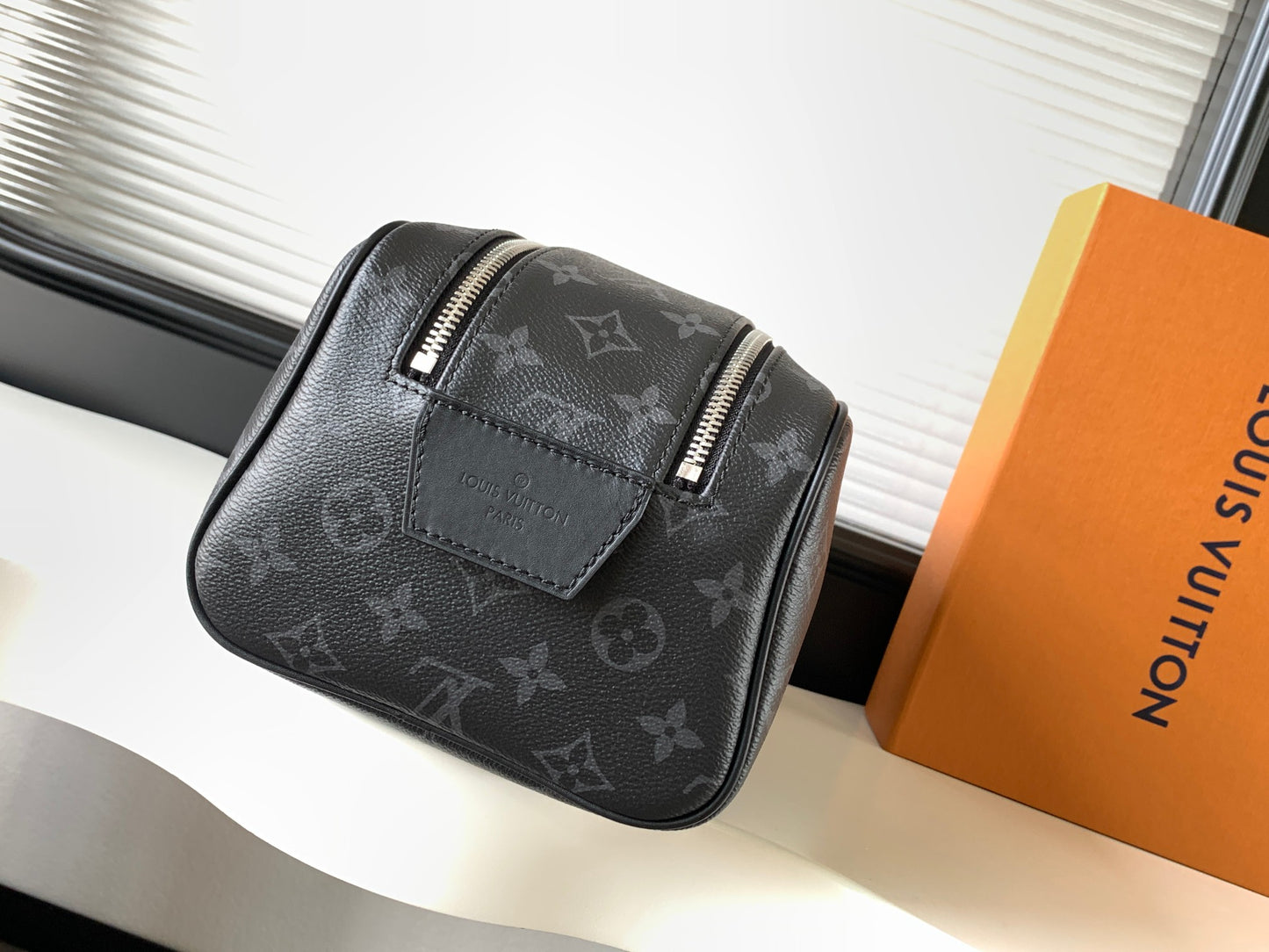 Louis Vuitton Black Monogram Pattern Luxury Travel Toiletry Bag Double Zip Dopp Kit
