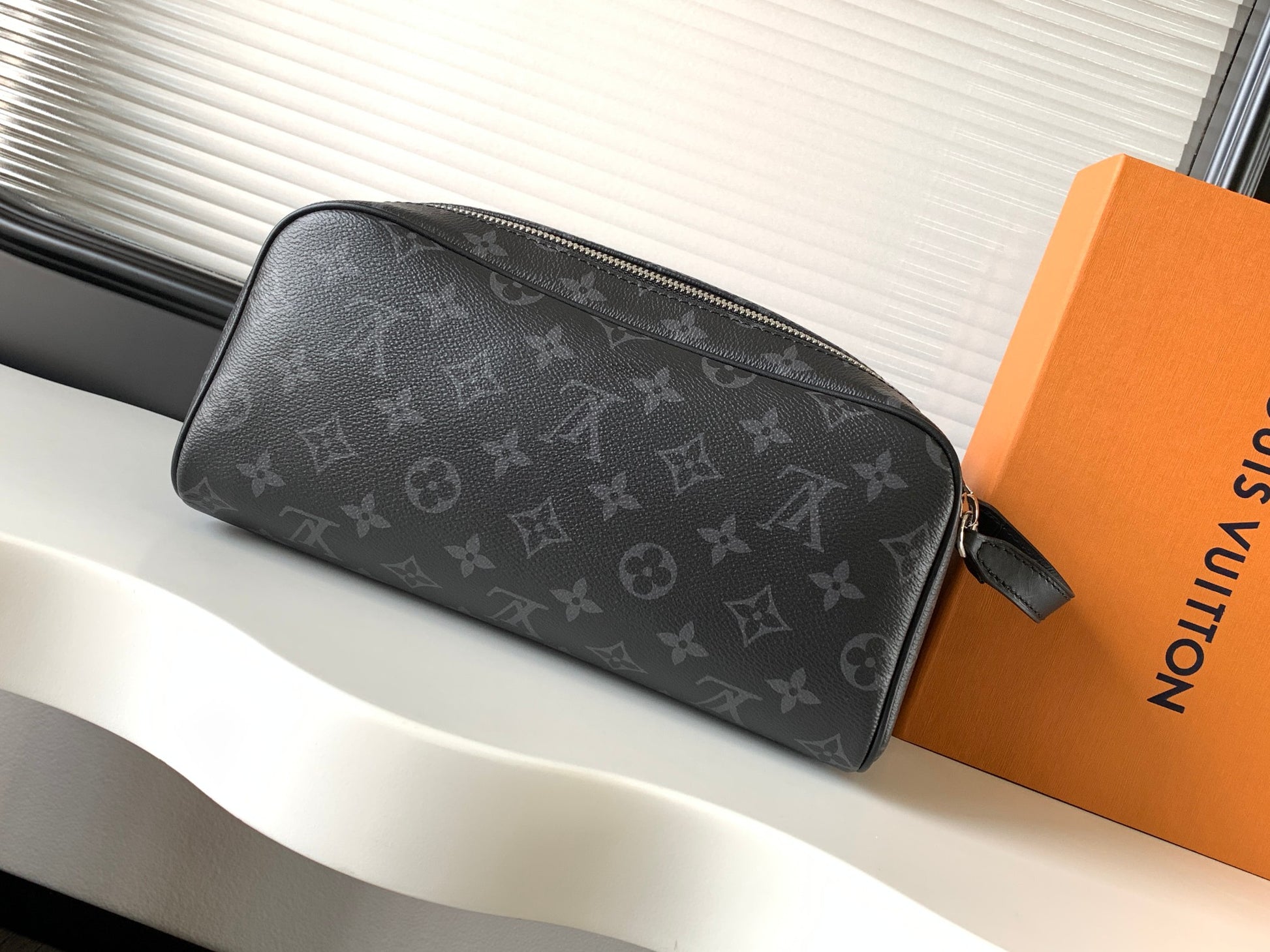 Louis Vuitton Black Monogram Pattern Luxury Travel Toiletry Bag Double Zip Dopp Kit