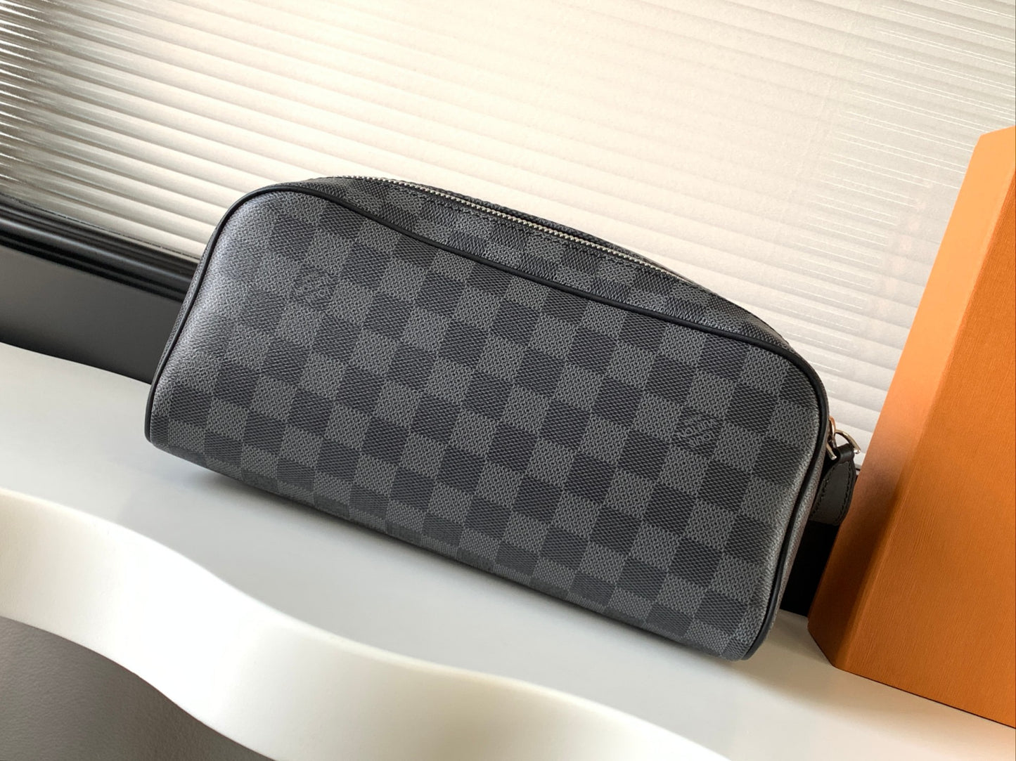 Louis Vuitton Grey Checkered Travel Toiletry Bag Dopp Kit Organizer