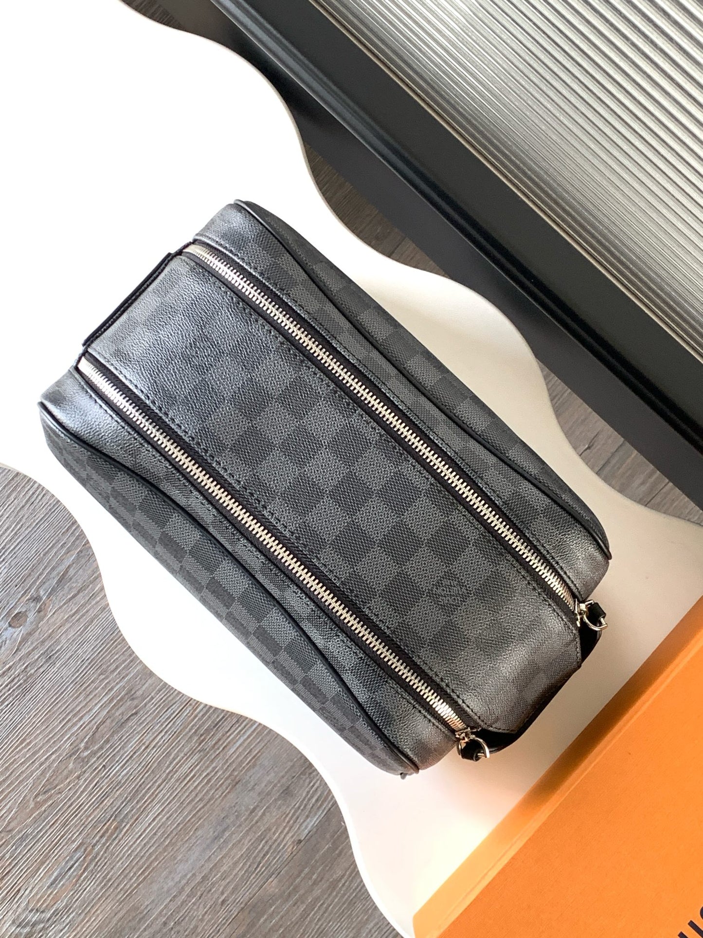 Louis Vuitton Grey Checkered Travel Toiletry Bag Dopp Kit Organizer