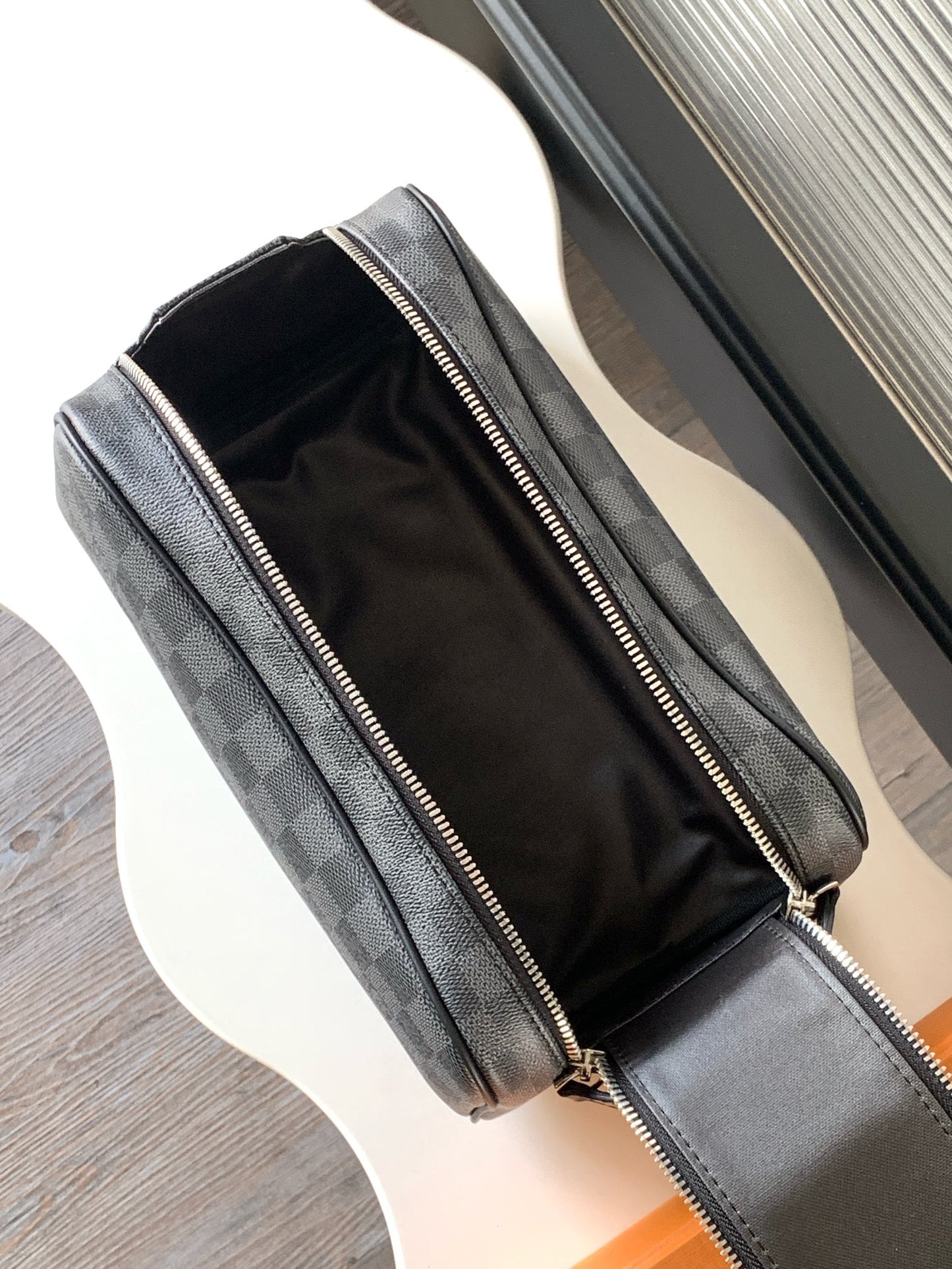 Louis Vuitton Grey Checkered Travel Toiletry Bag Dopp Kit Organizer