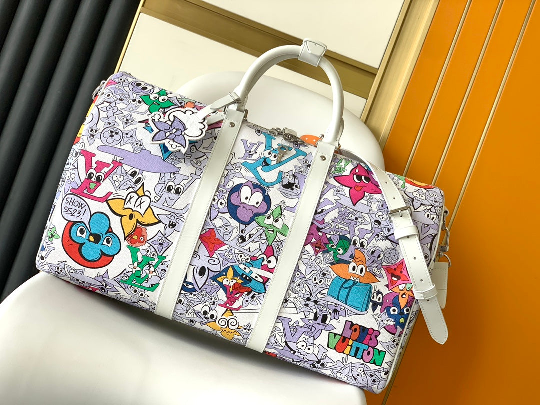 Louis Vuitton Colorful Cartoon Graffiti Print Canvas Weekend Travel Duffle Bag