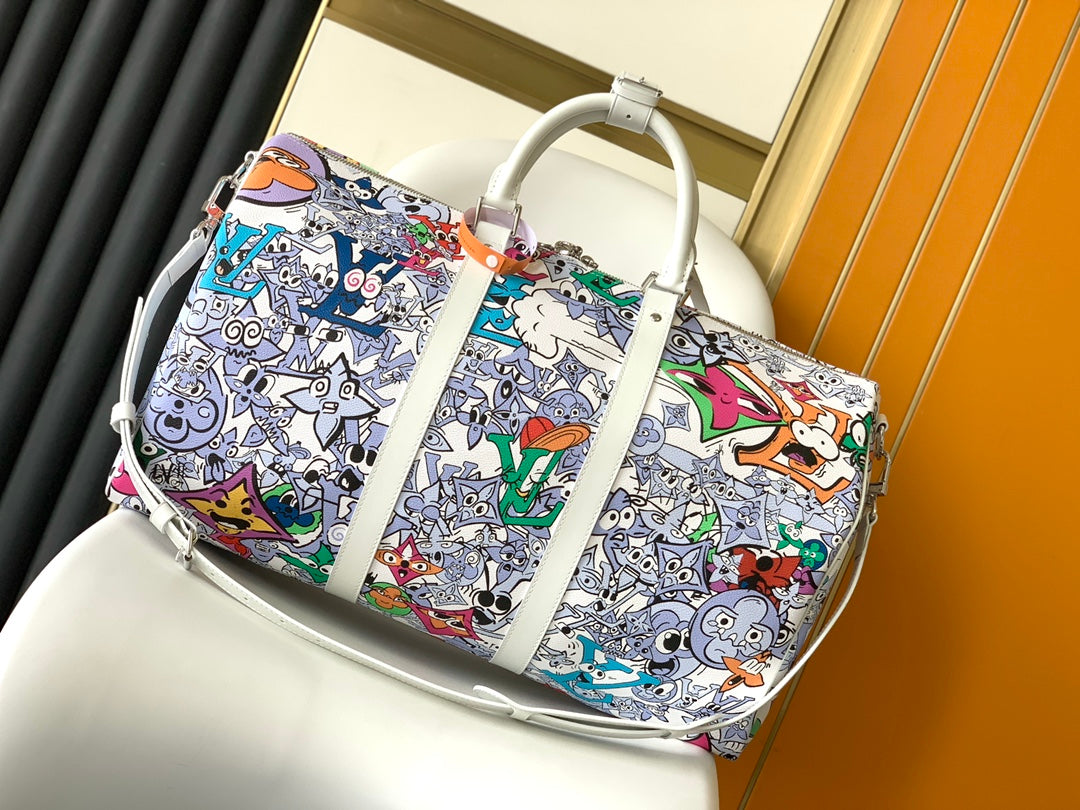 Louis Vuitton Colorful Cartoon Graffiti Print Canvas Weekend Travel Duffle Bag