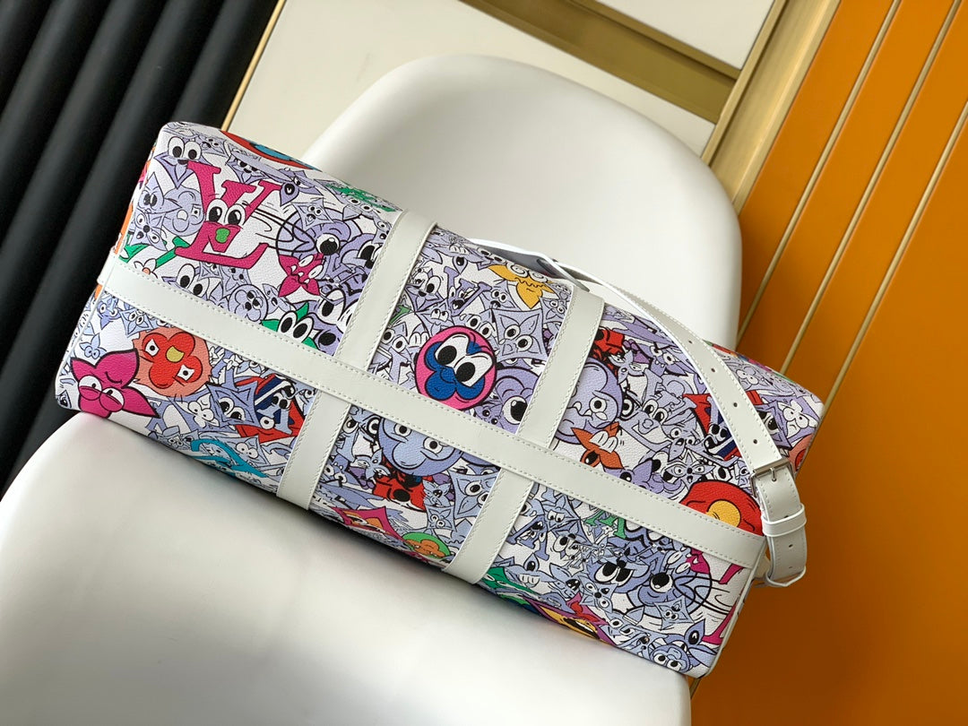Louis Vuitton Colorful Cartoon Graffiti Print Canvas Weekend Travel Duffle Bag