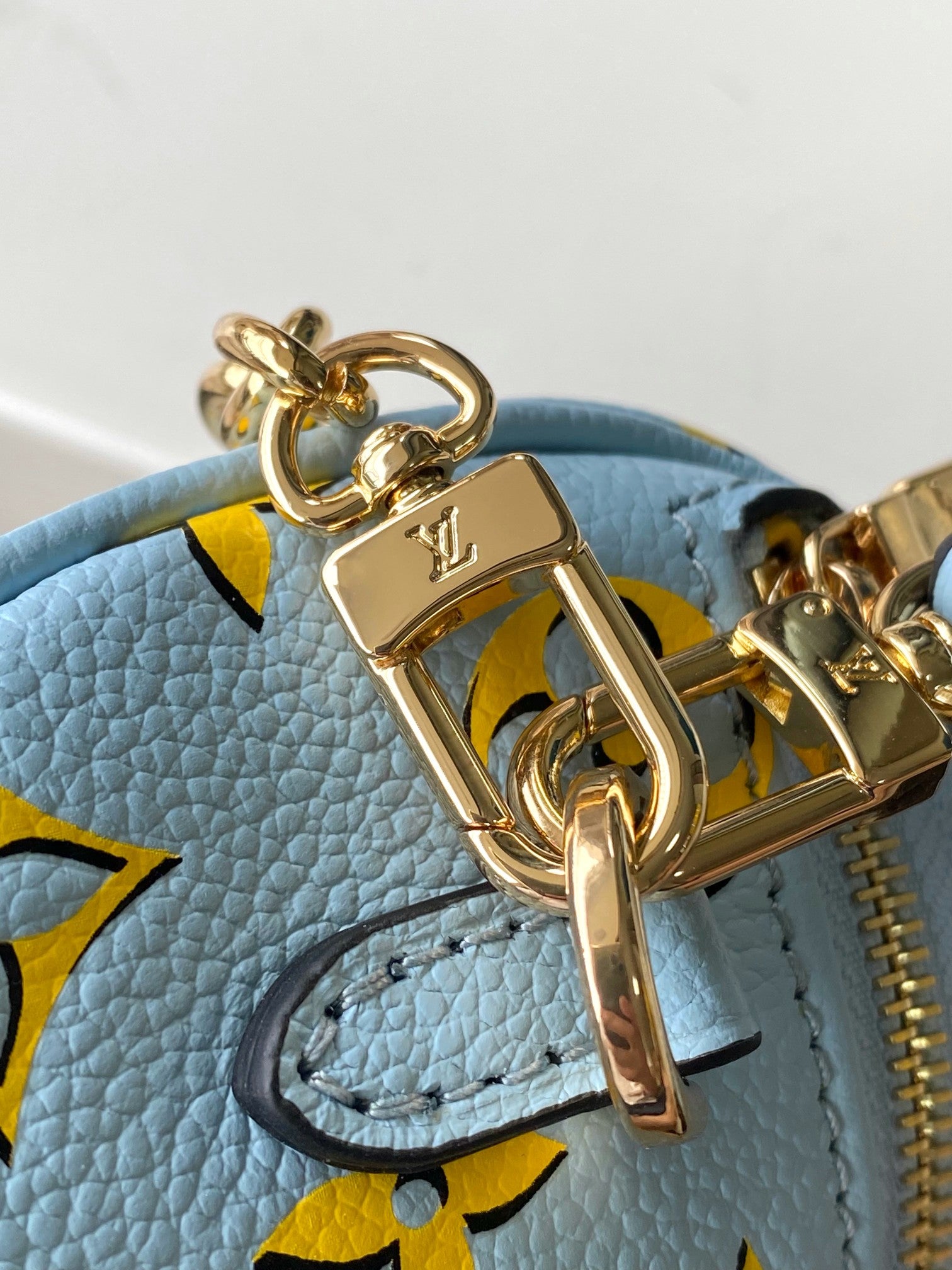 Louis Vuitton Light Blue Embossed Monogram Crossbody Bag with Gold Chain