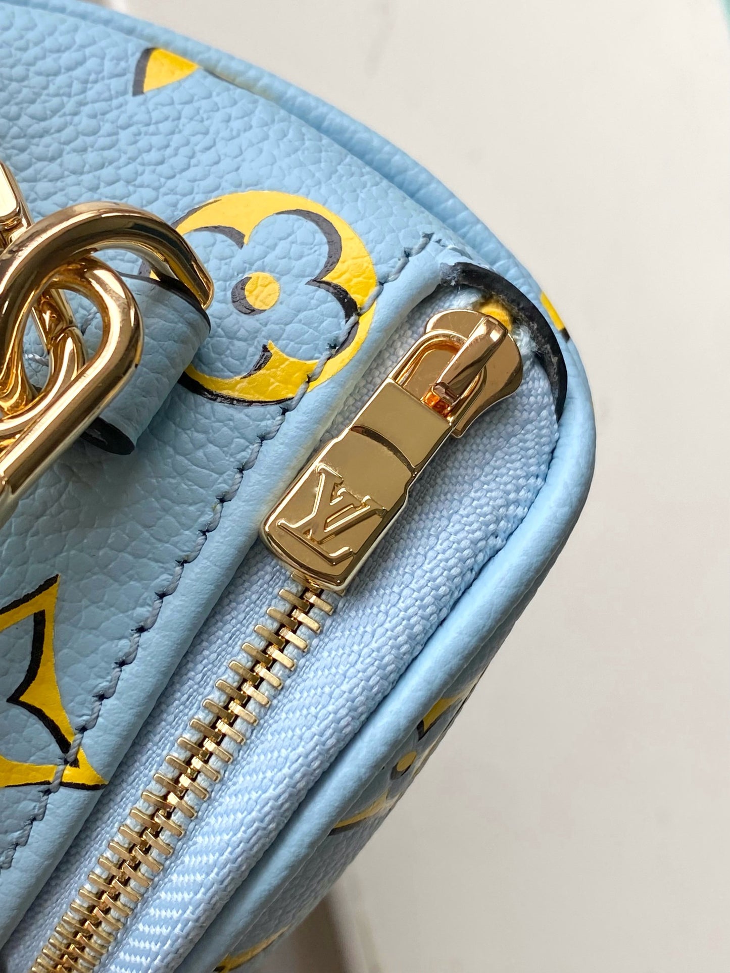 Louis Vuitton Light Blue Embossed Monogram Crossbody Bag with Gold Chain