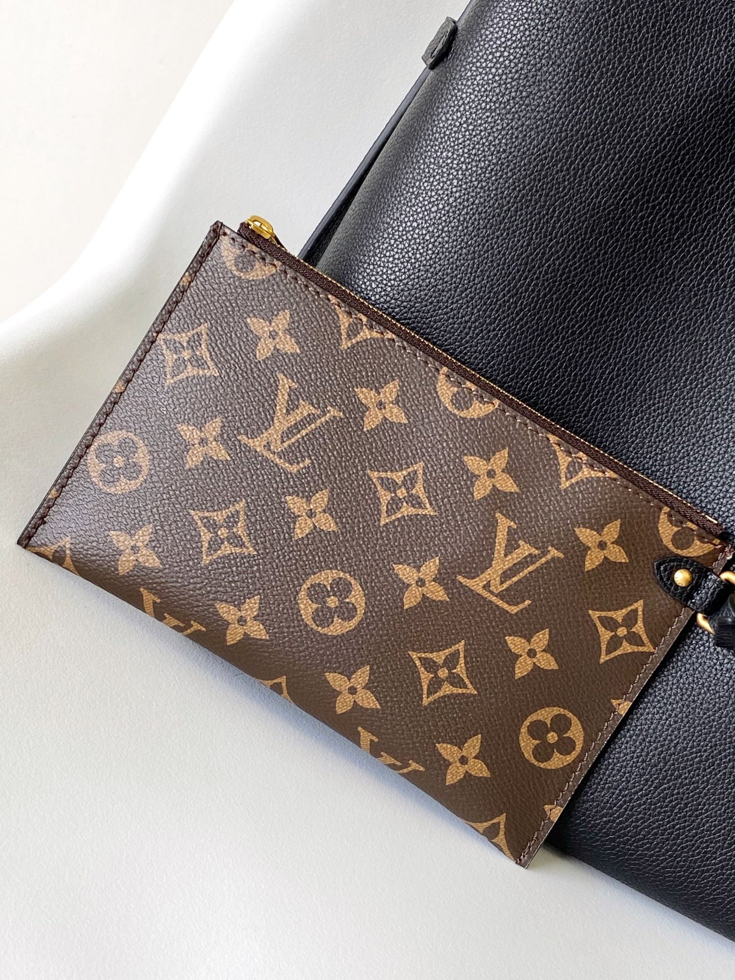 Louis Vuitton Minimalist Black Leather Hobo Shoulder Bag with Gold Accent