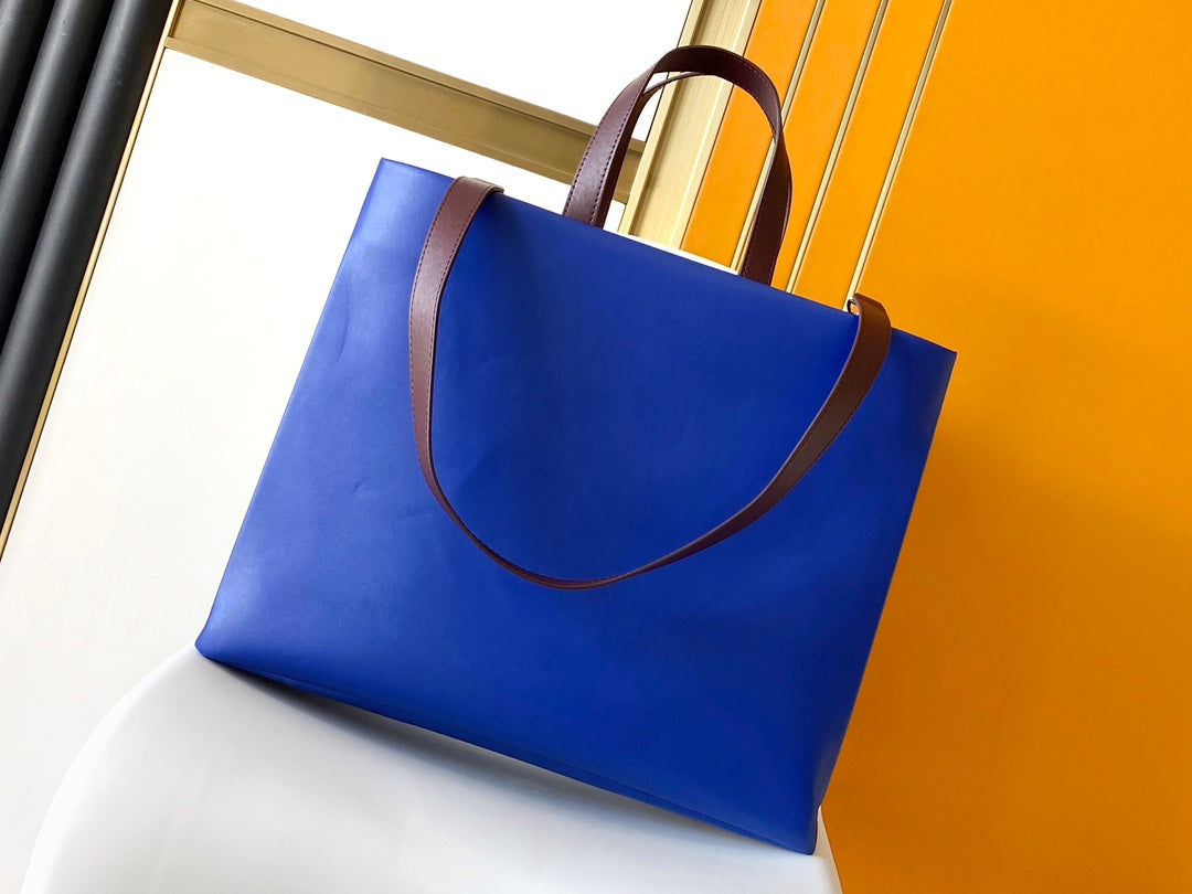 Louis Vuitton Structured Royal Blue Leather Tote Bag with Contrast Top Handles
