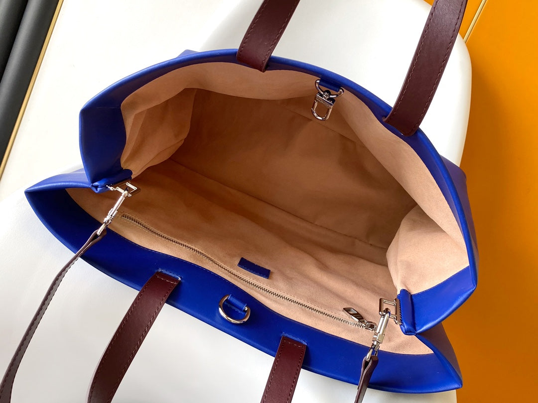 Louis Vuitton Structured Royal Blue Leather Tote Bag with Contrast Top Handles