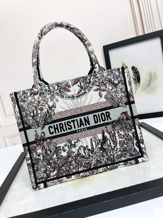 Dior Vintage Floral Toile Embroidered Canvas Top Handle Tote Bag