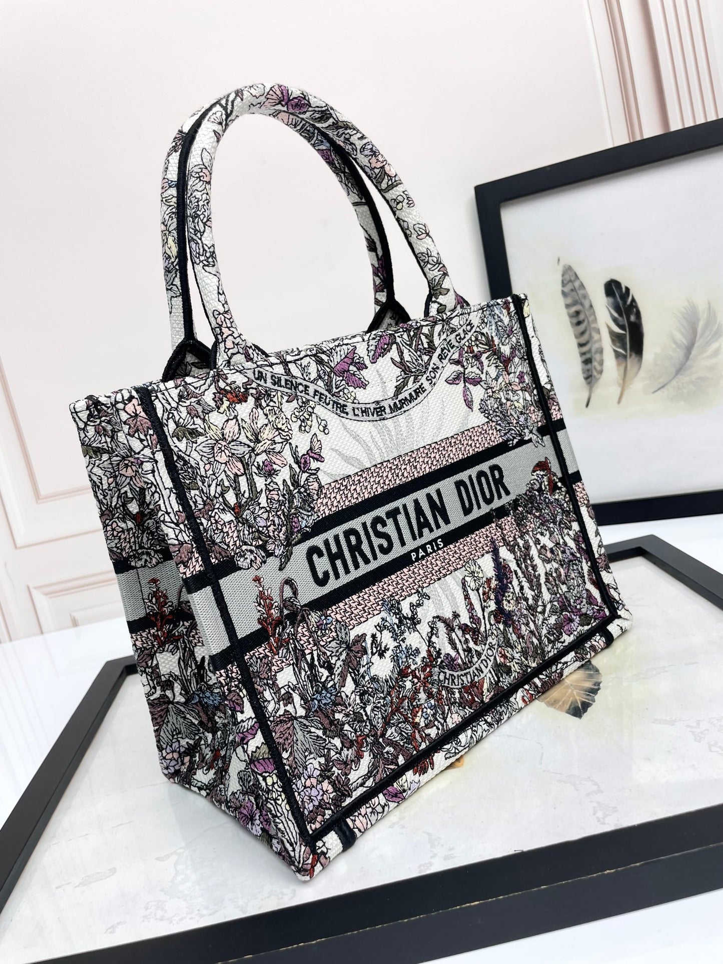 Christian Dior Medium Book Tote - Embroidered Canvas - White & Multi-color