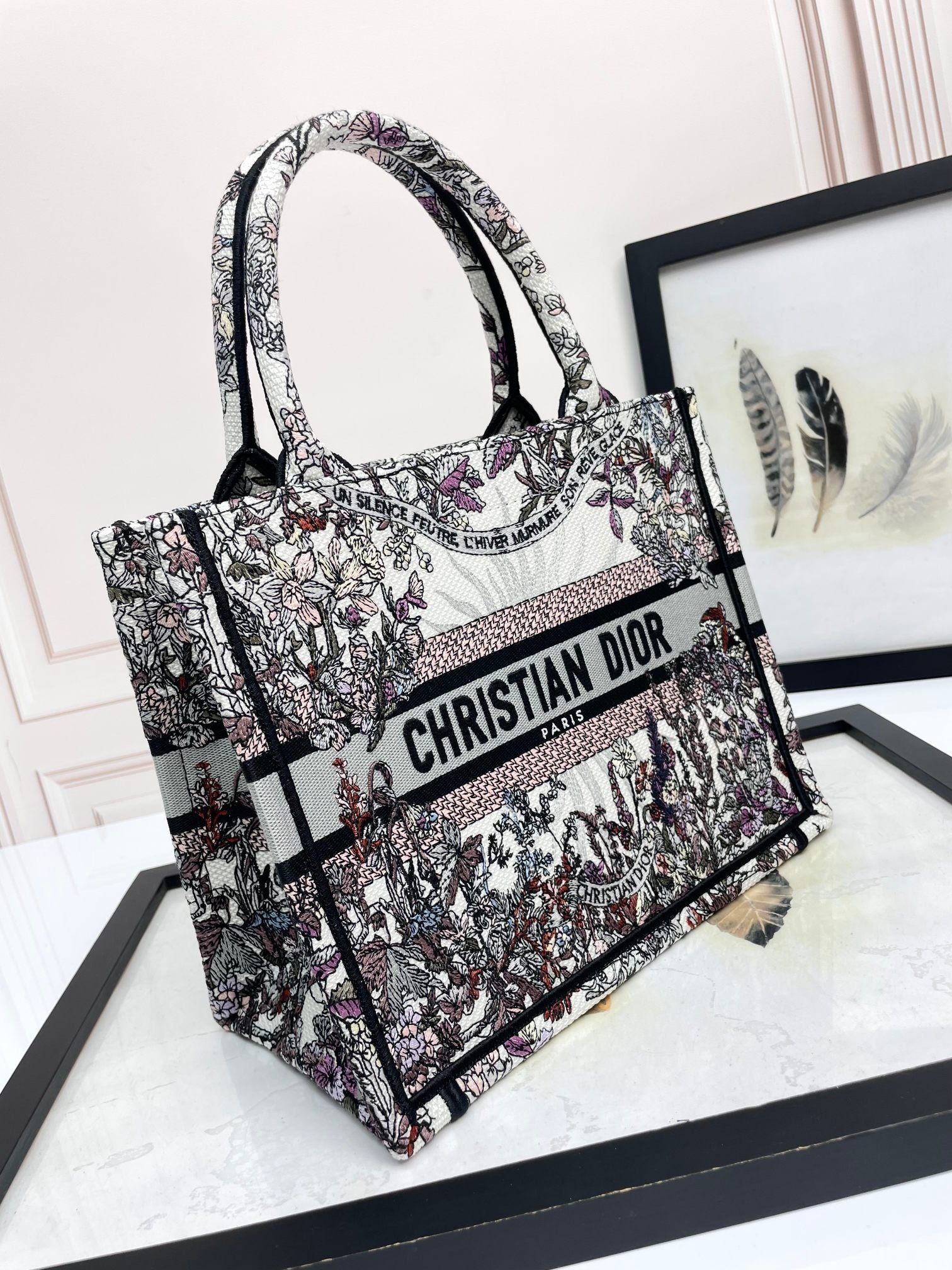 Dior Vintage Floral Toile Embroidered Canvas Top Handle Tote Bag