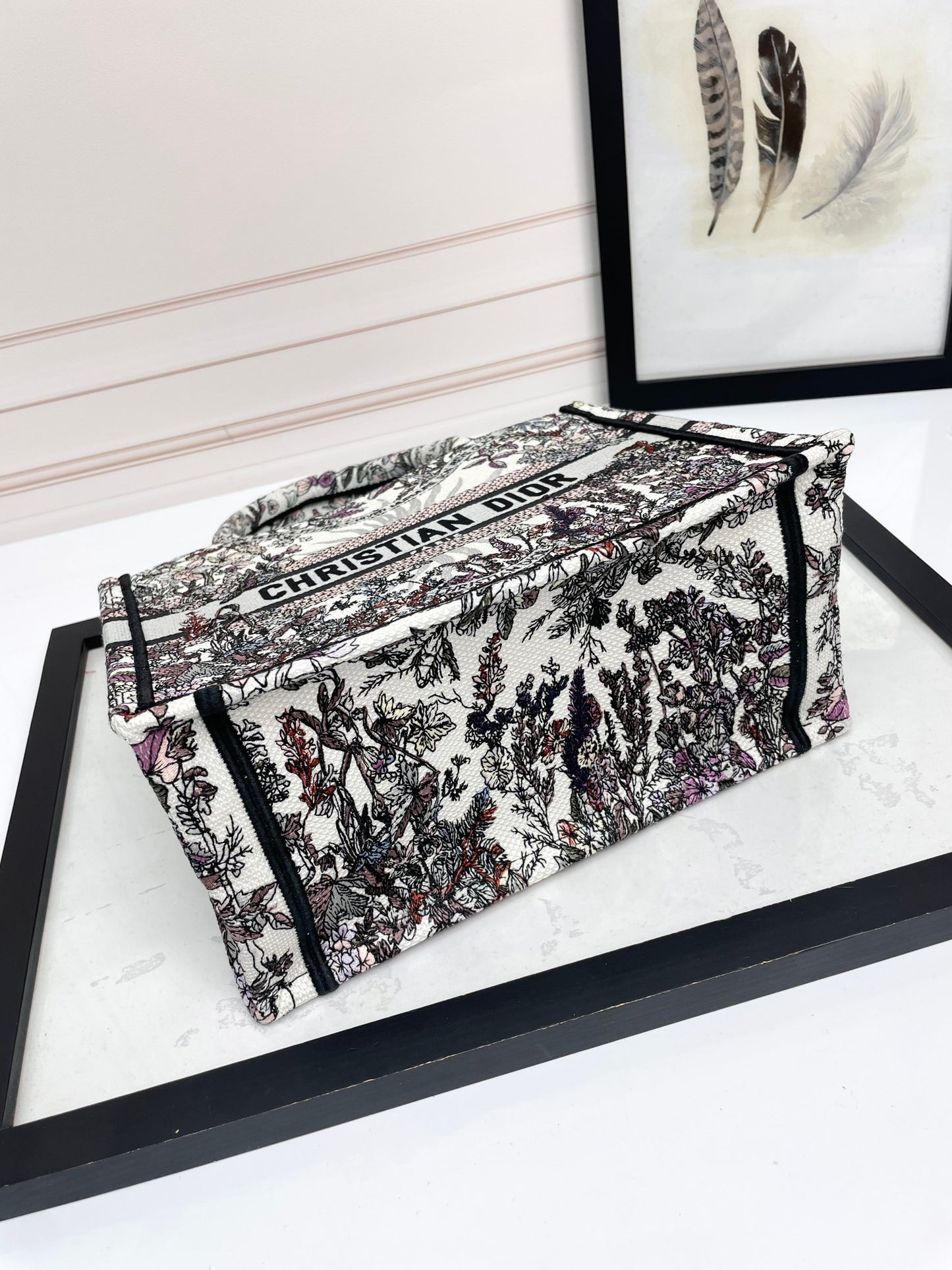 Christian Dior Medium Book Tote - Grey and Black Toile de Jouy Embroidered Canvas