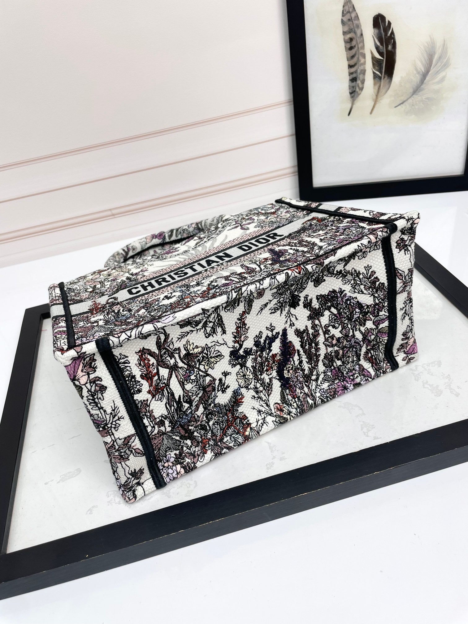 Dior Vintage Floral Toile Embroidered Canvas Top Handle Tote Bag
