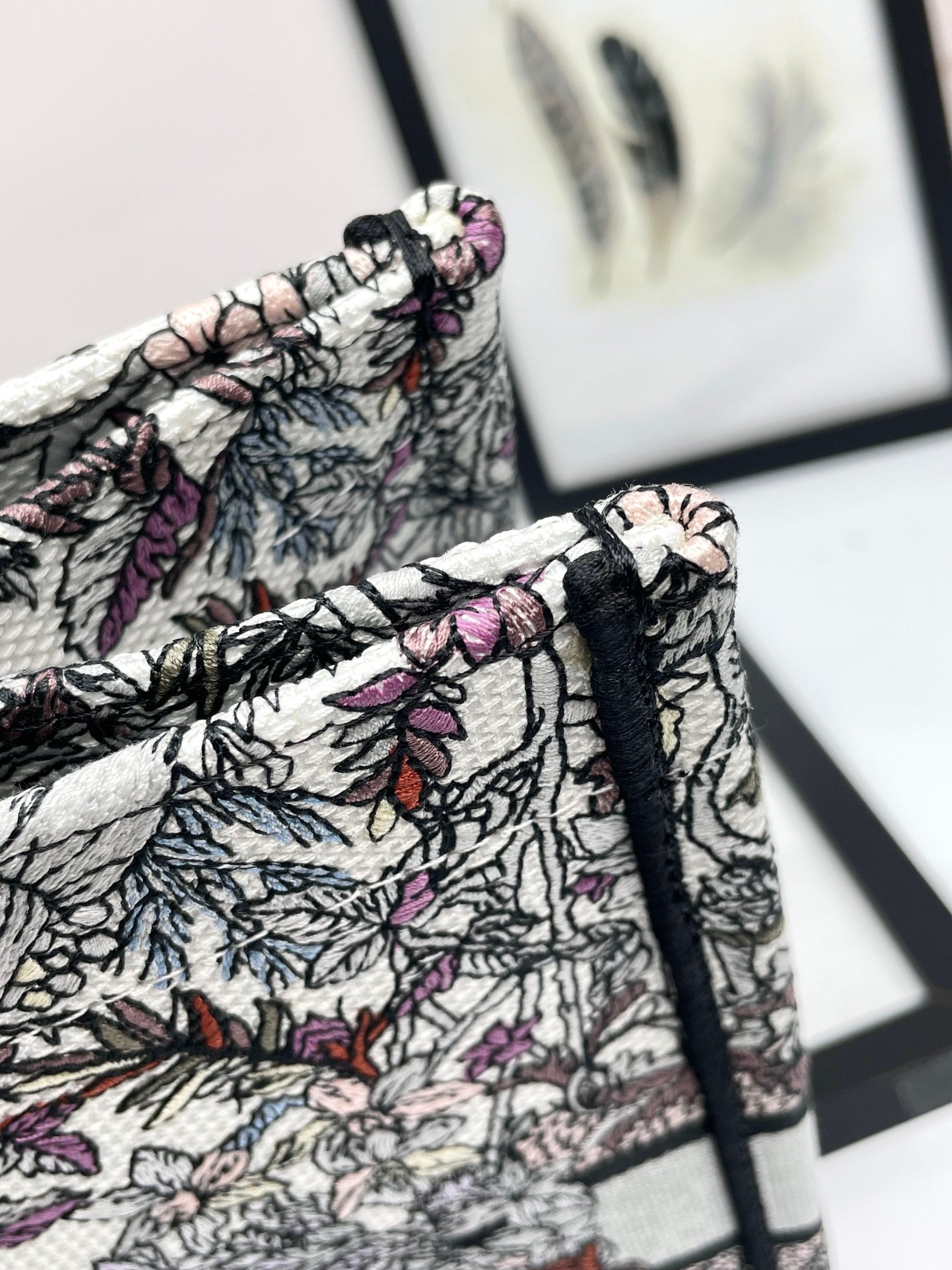 Dior Elegant Embroidered Floral Pattern Canvas Shoulder Tote Bag