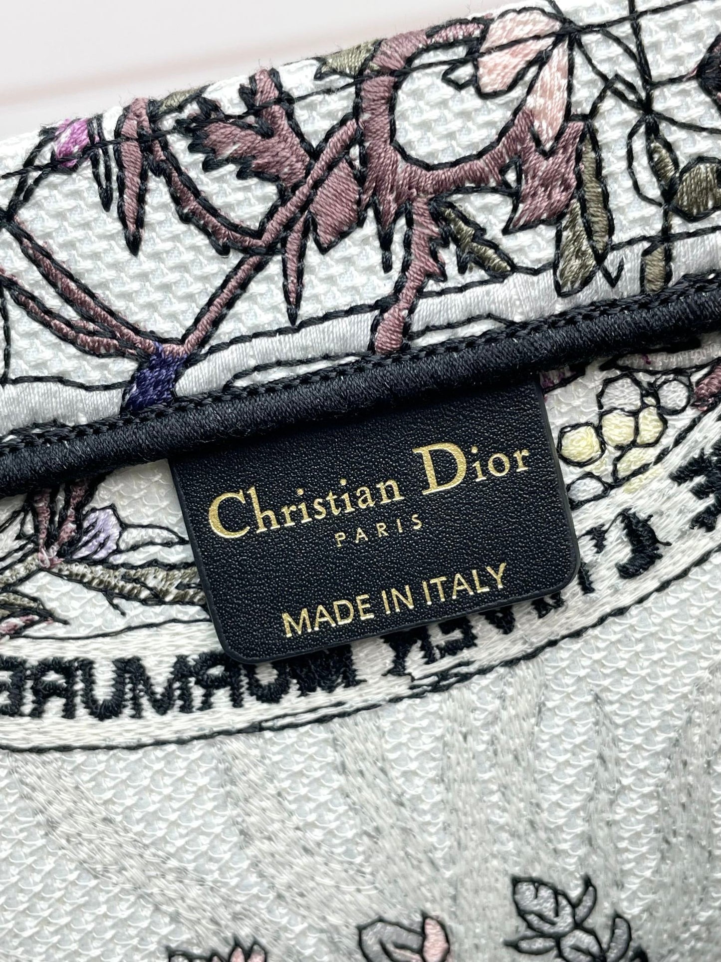 Dior Elegant Embroidered Floral Pattern Canvas Shoulder Tote Bag