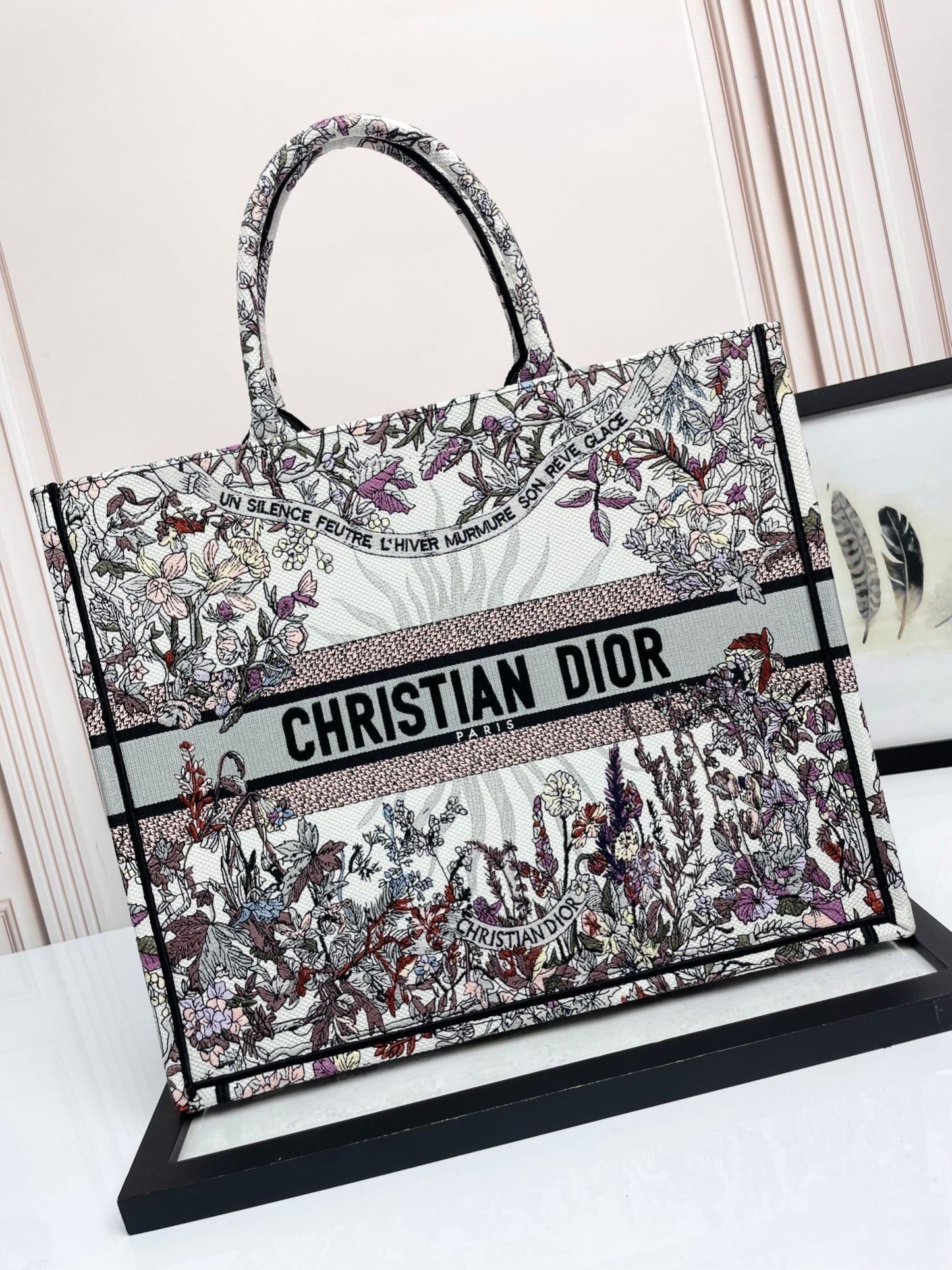 Dior Vintage Inspired Nature Scene Embroidered Large Shoulder Tote Bag