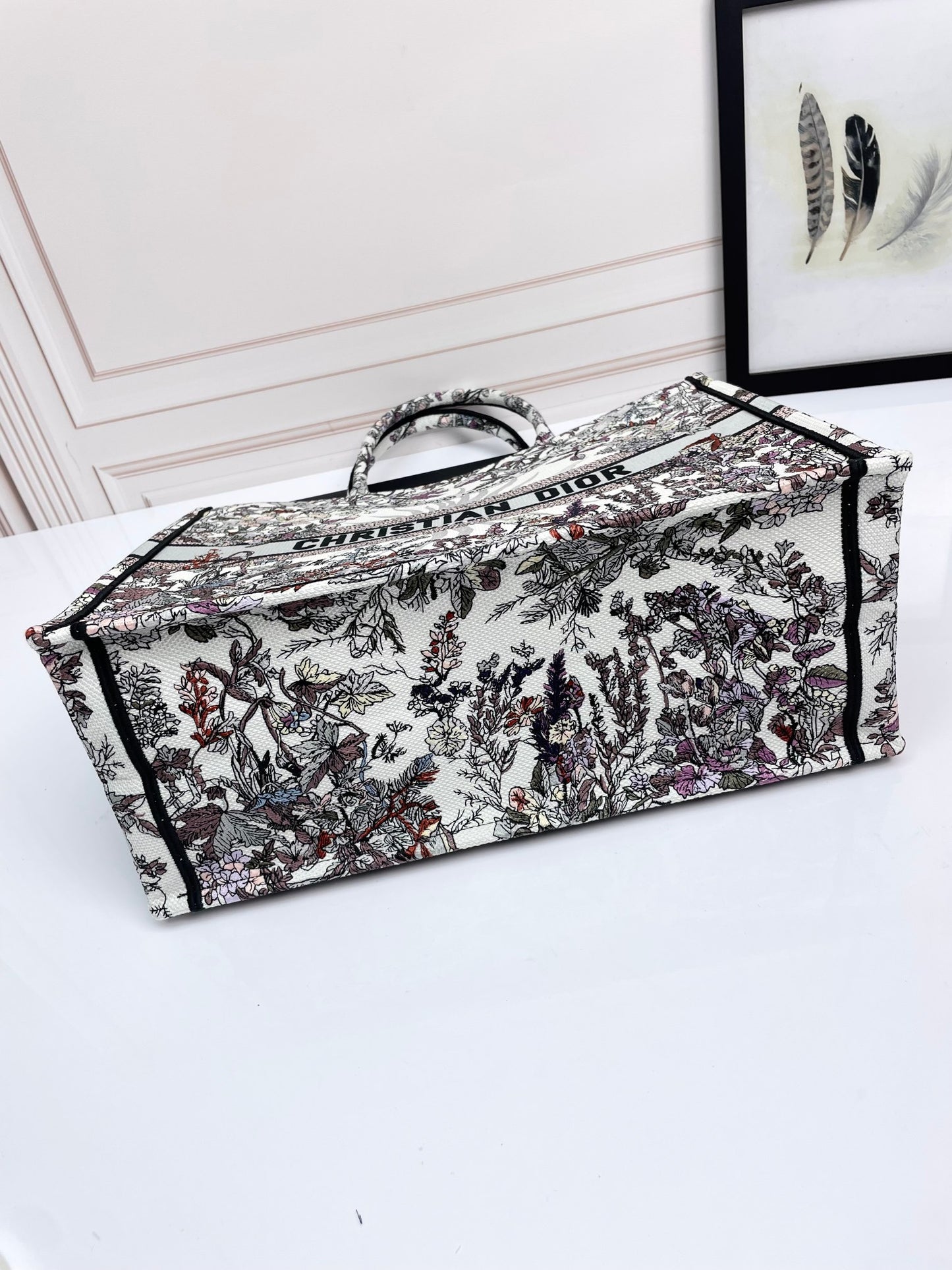 Dior Vintage Floral Embroidered Canvas Tote Bag Large Handbag