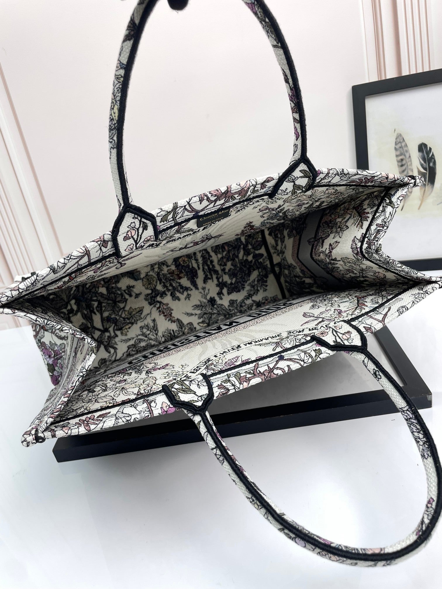 Dior Vintage Inspired Nature Scene Embroidered Large Shoulder Tote Bag