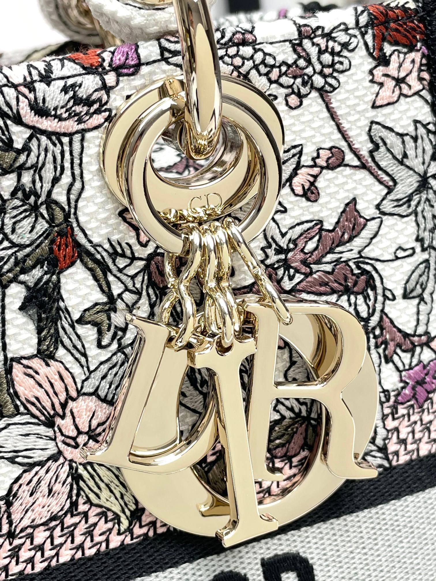 Dior Luxury Embroidered Floral Tapestry Handbag with Top Handle
