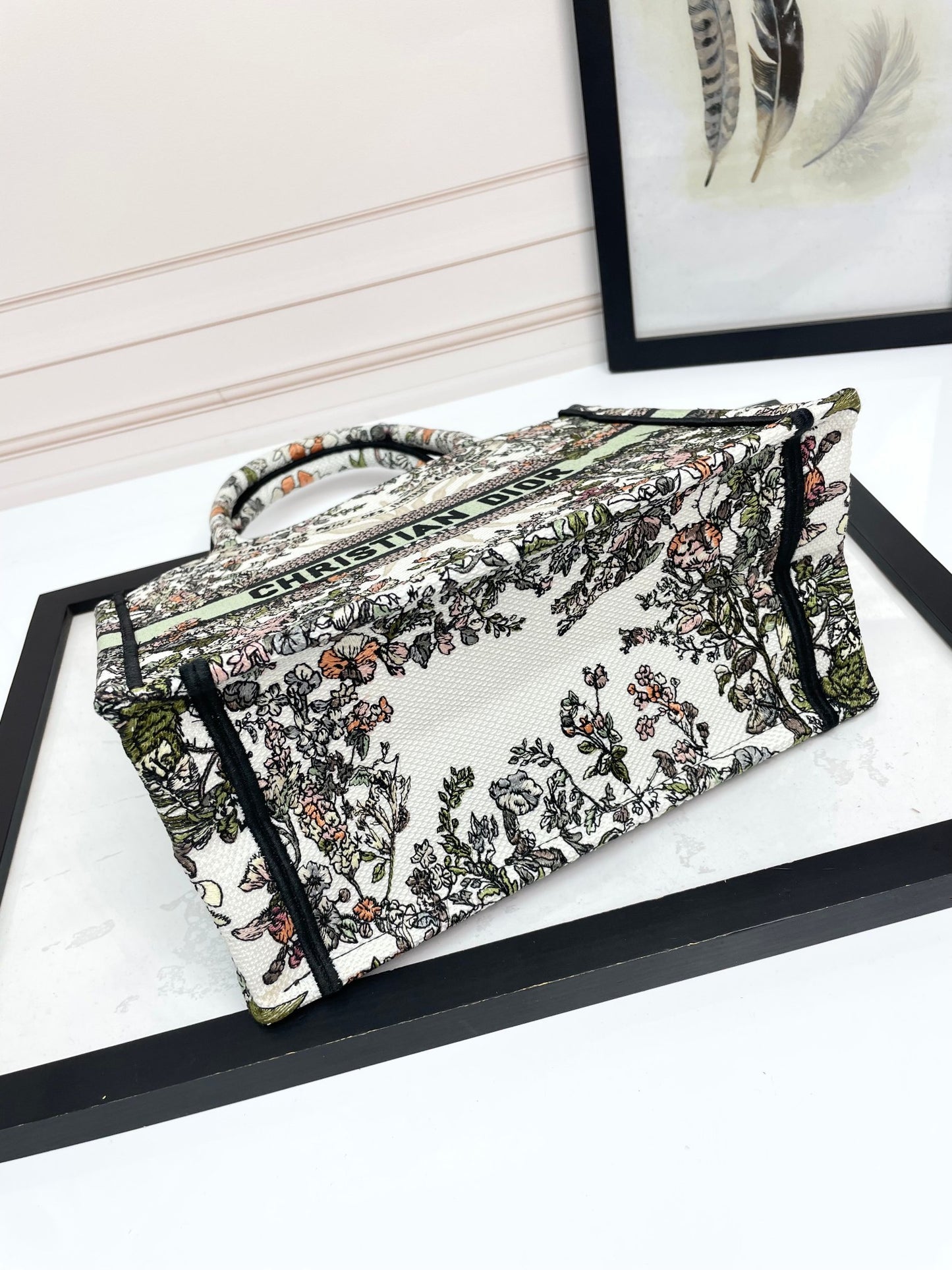 Christian Dior Book Tote Floral Print Canvas Handbag - Green Signature