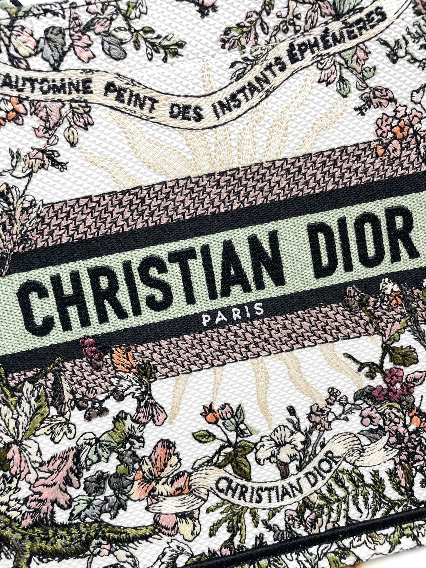 Dior Floral Embroidered Canvas Tote Bag Vintage Style Top Handle Purse