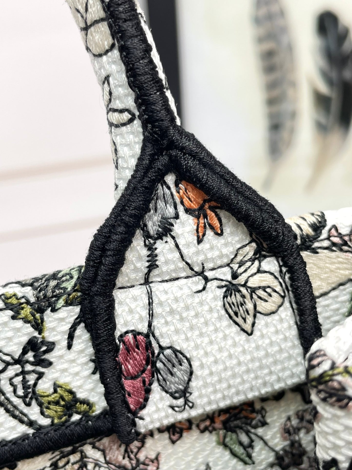 Dior Floral Embroidered Canvas Tote Bag Vintage Style Top Handle Purse