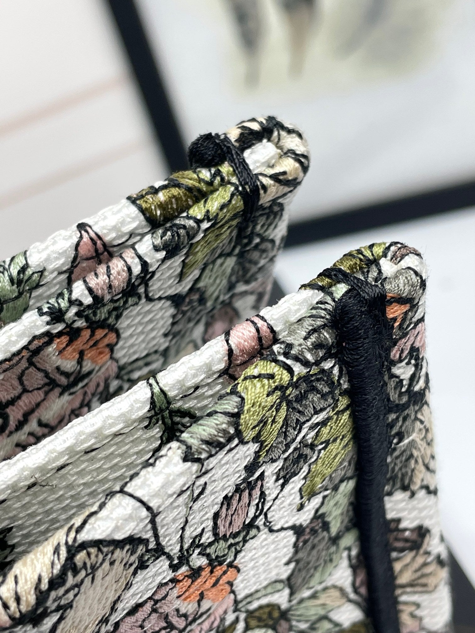 Dior Floral Embroidered Canvas Tote Bag Large Top Handle Handbag
