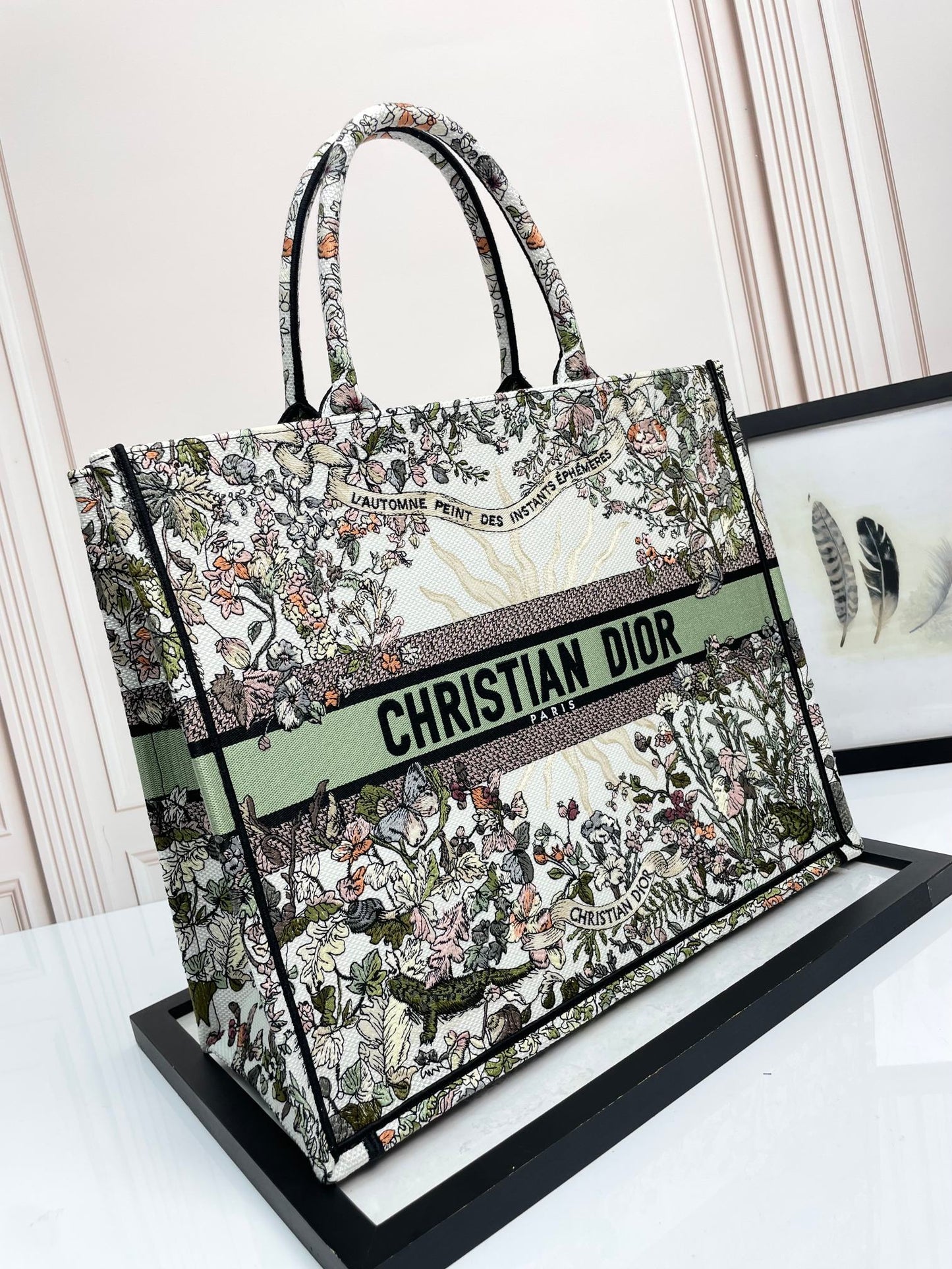 Christian Dior Mille Fleurs Embroidered Book Tote Bag - Large Floral Canvas Handbag