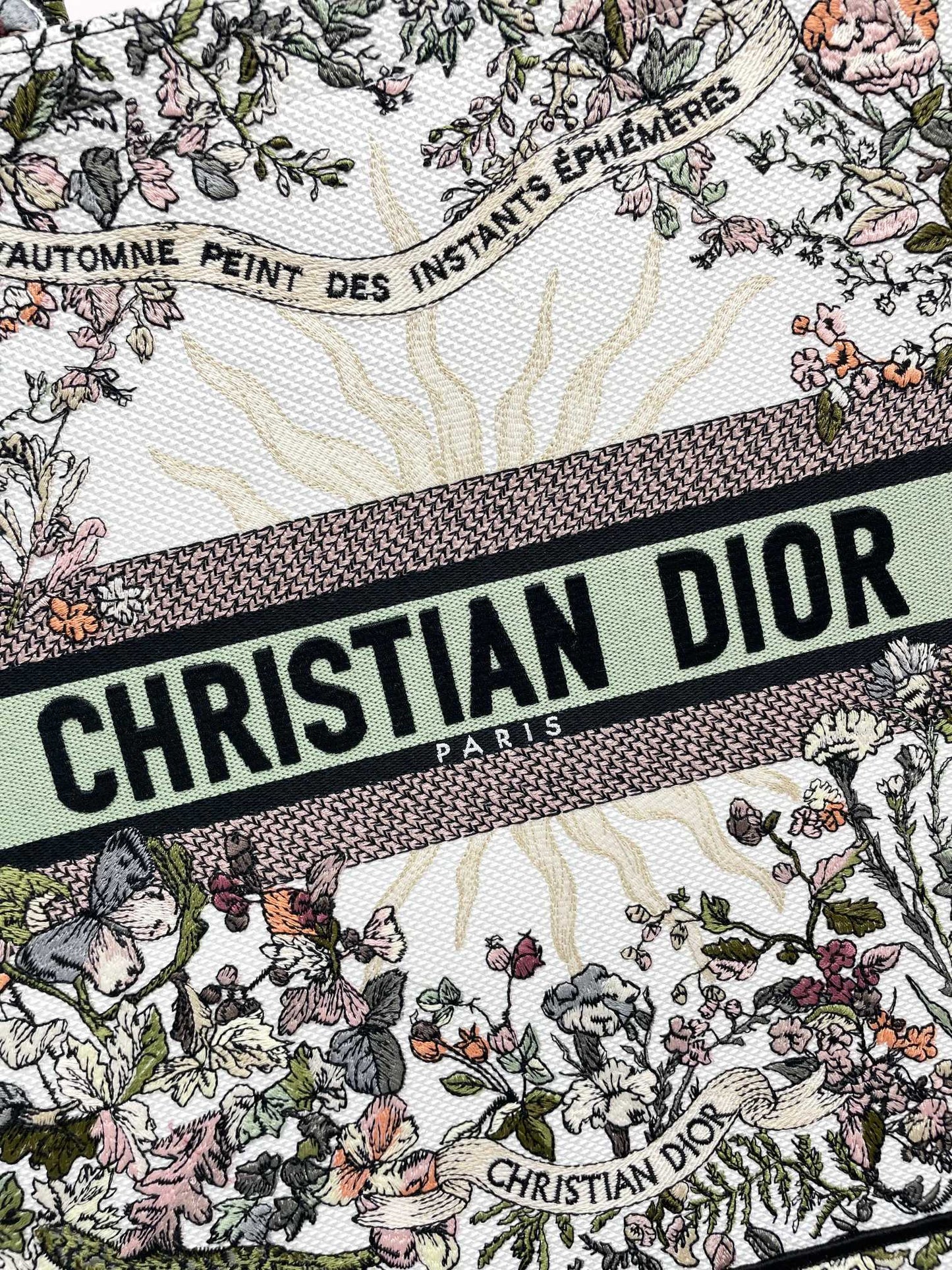 Dior Vintage Floral Embroidery Large Canvas Tote Bag Handbag