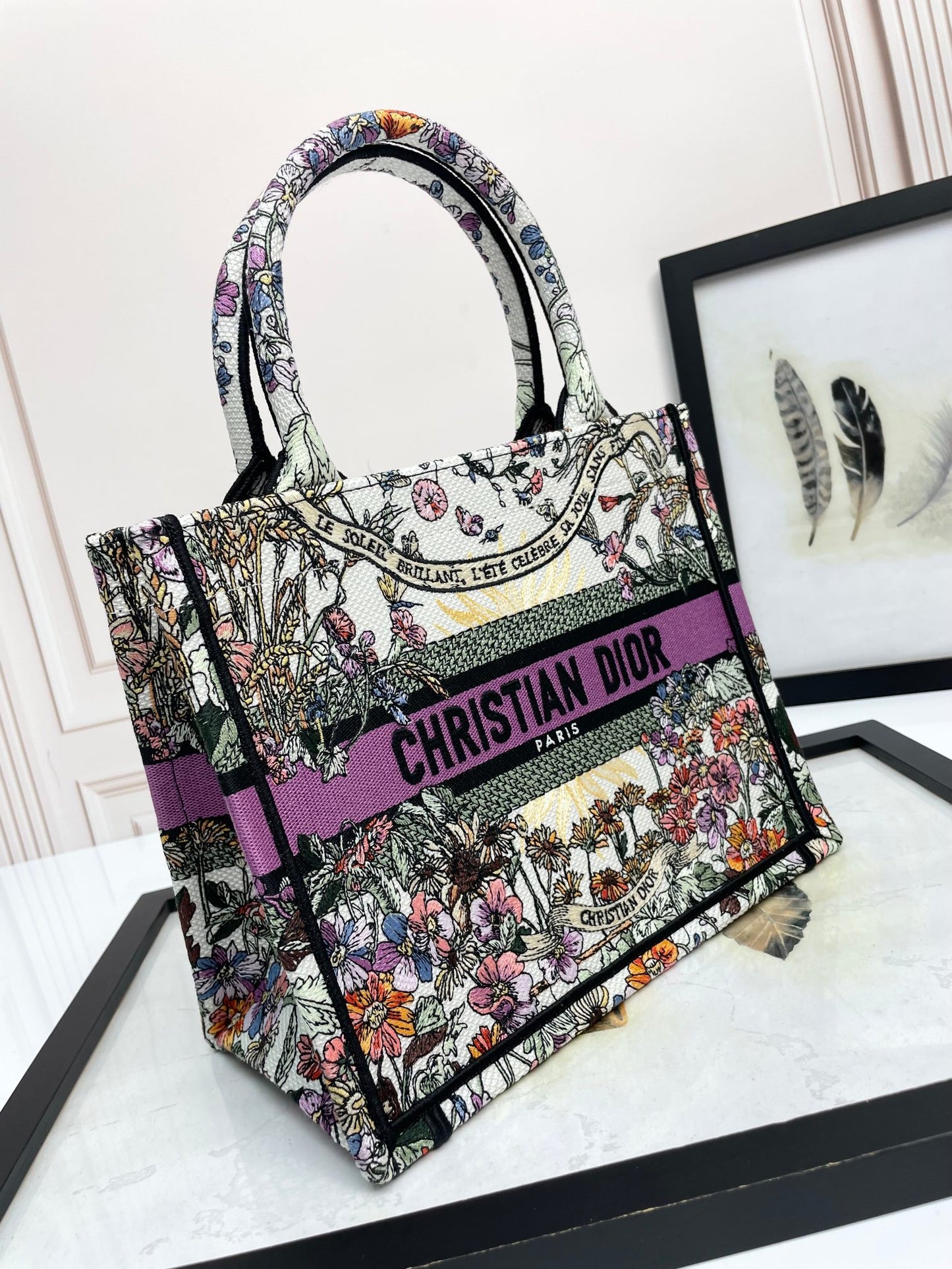 Dior Vintage Floral Embroidered Canvas Tote Bag Luxury Style Handbag