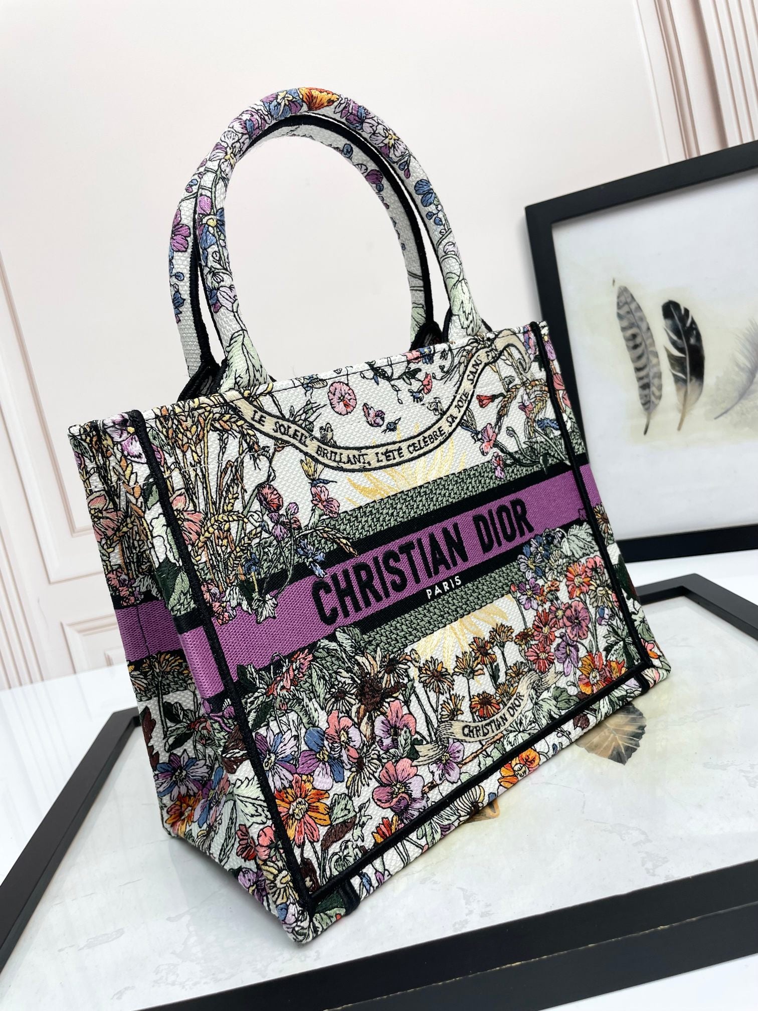 Dior Vintage Floral Embroidered Canvas Tote Bag Luxury Style Handbag