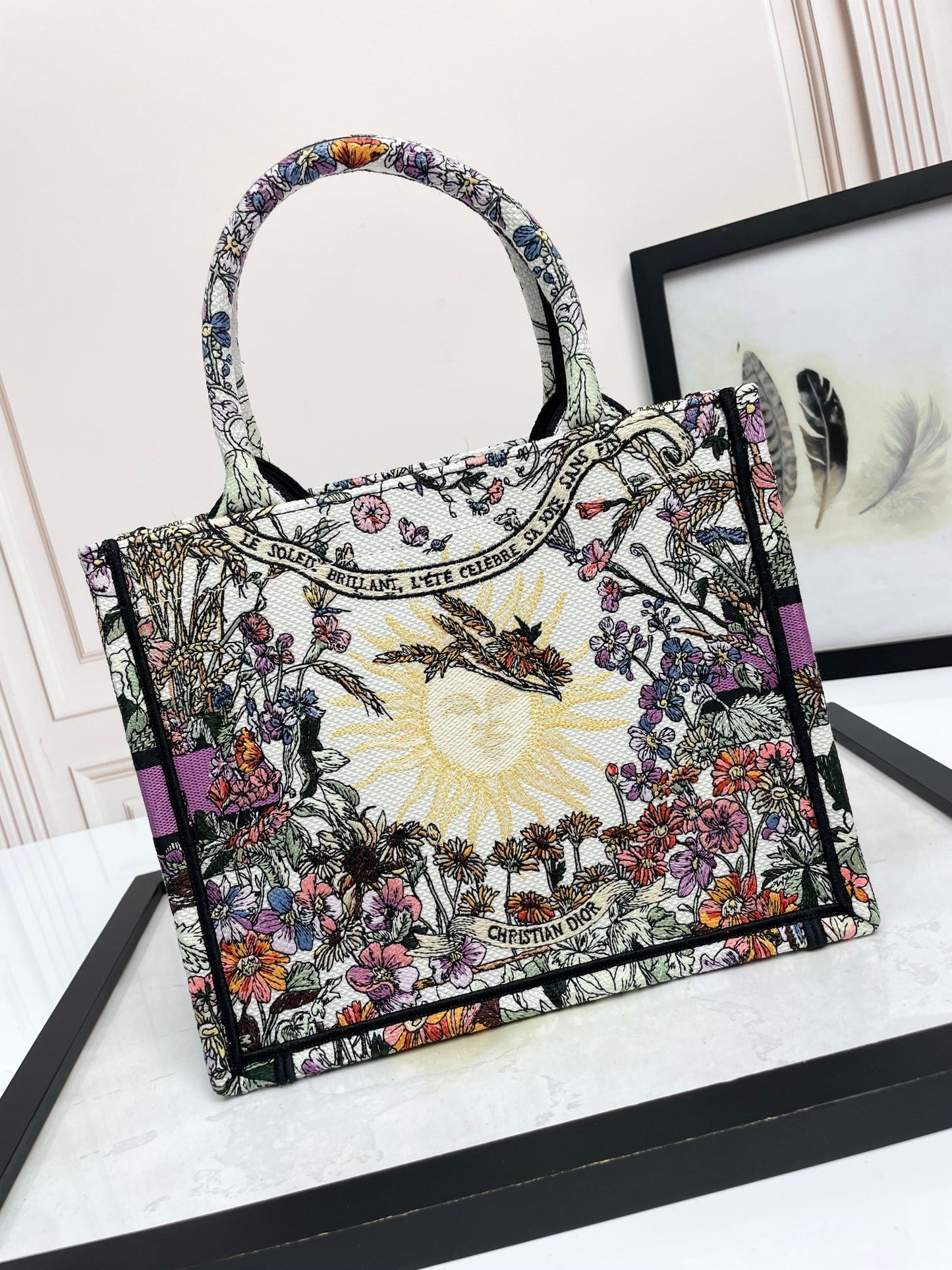 Dior Colorful Botanical Embroidered Canvas Tote Bag with Top Handles