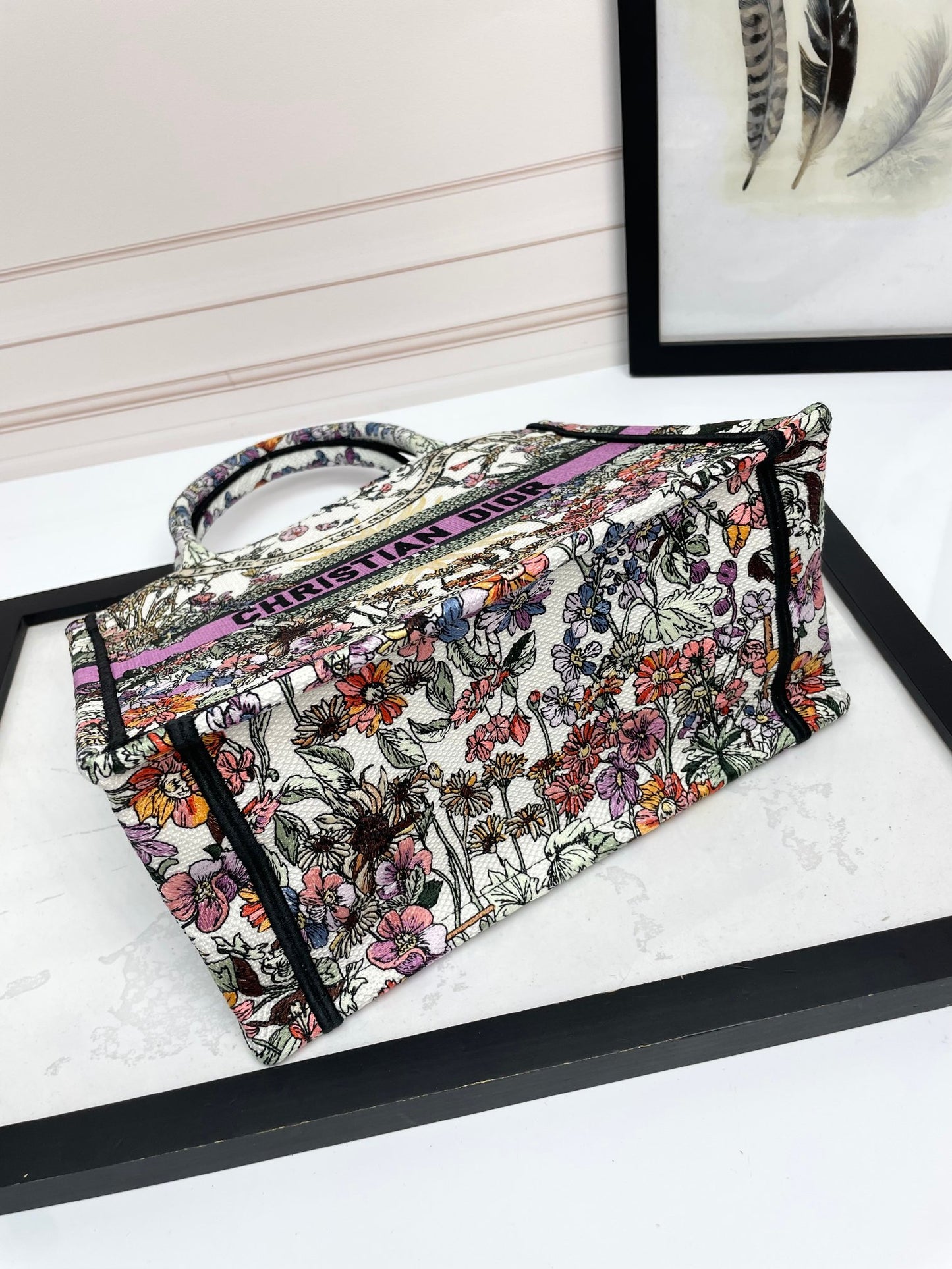 Dior Vintage Floral Embroidered Canvas Tote Bag Luxury Style Handbag