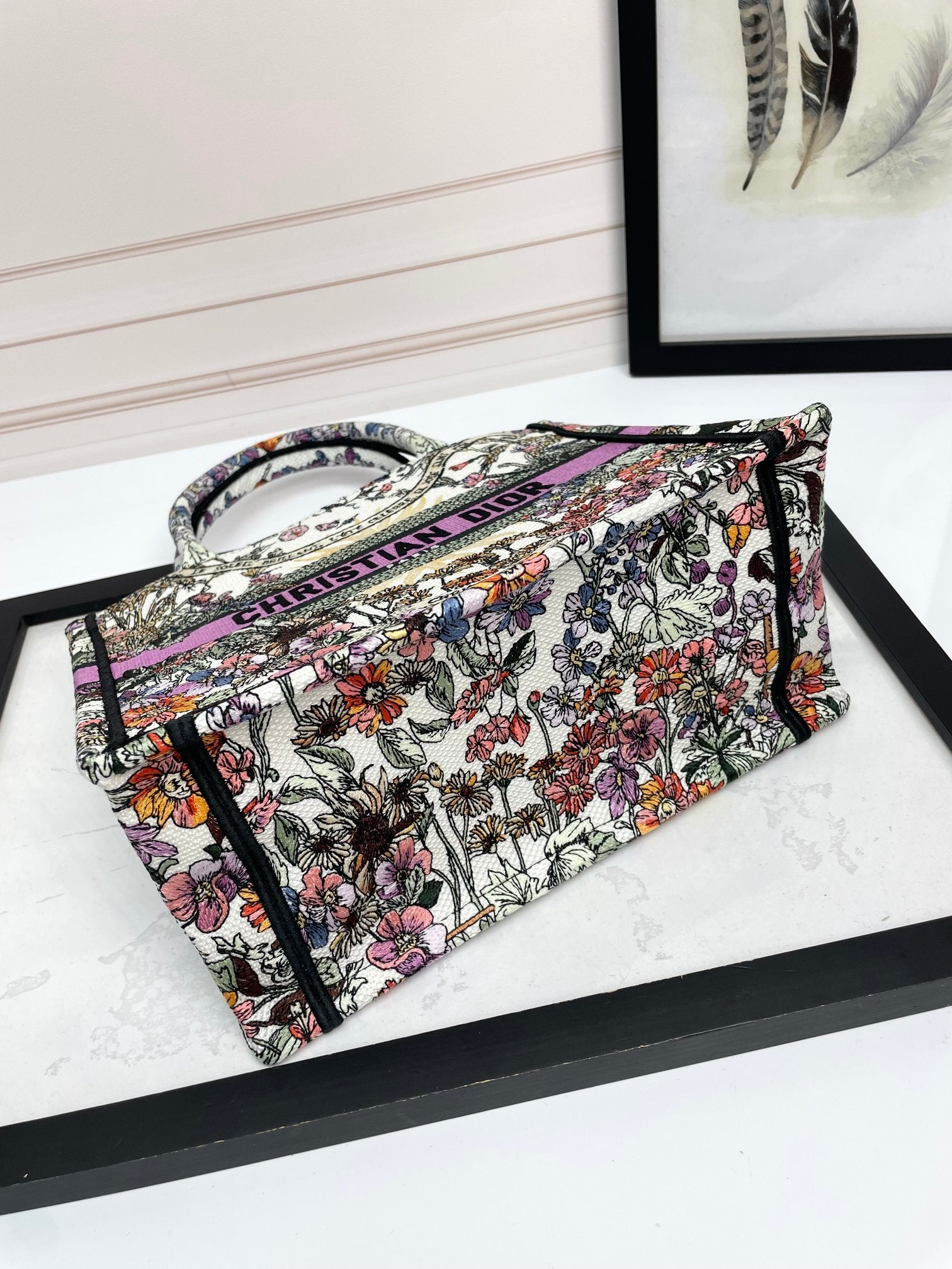 Dior Vintage Floral Embroidered Canvas Tote Bag Luxury Style Handbag