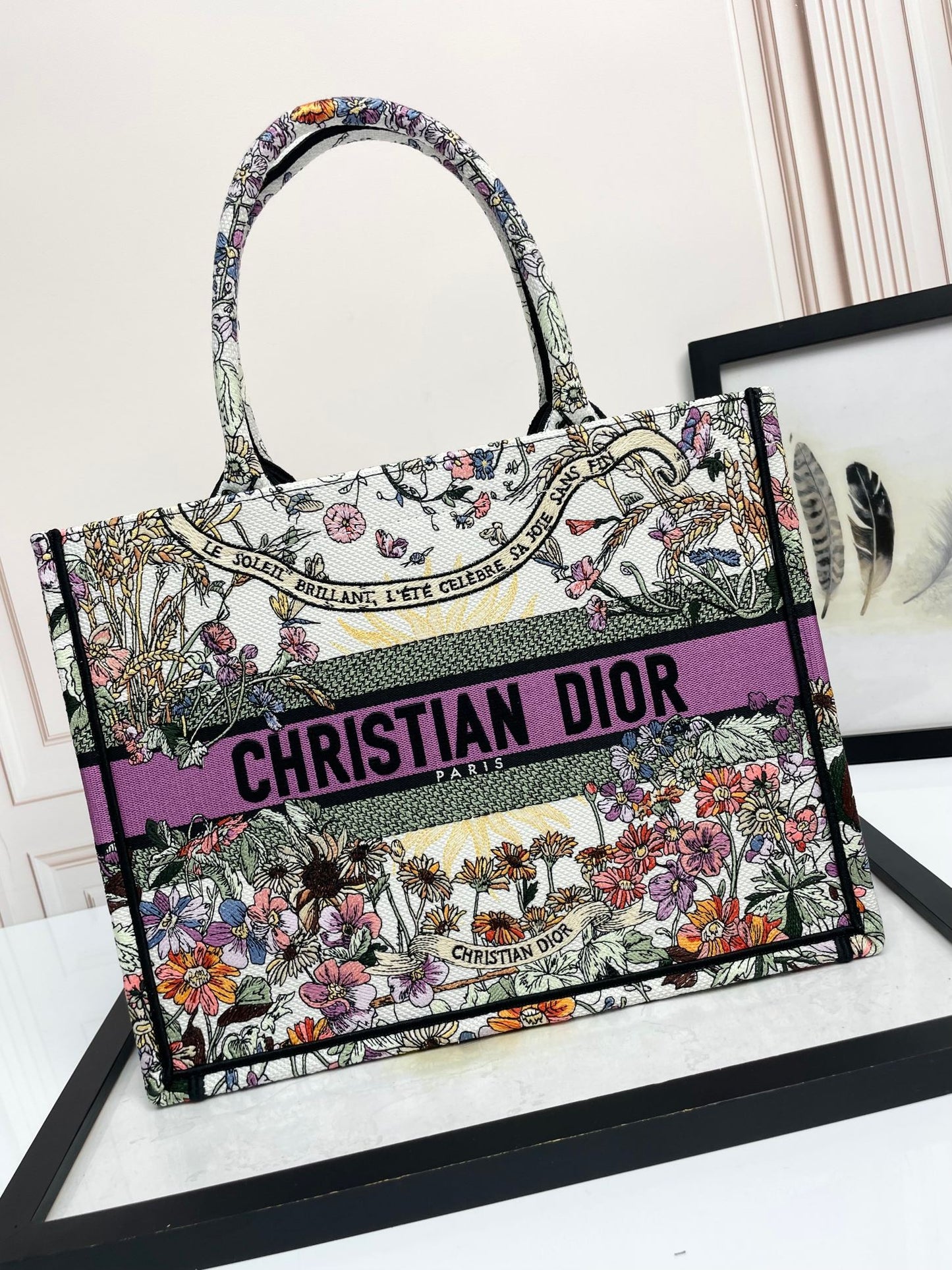 Dior Botanical Floral Print Canvas Tote Bag Large Travel Shoulder Handbag