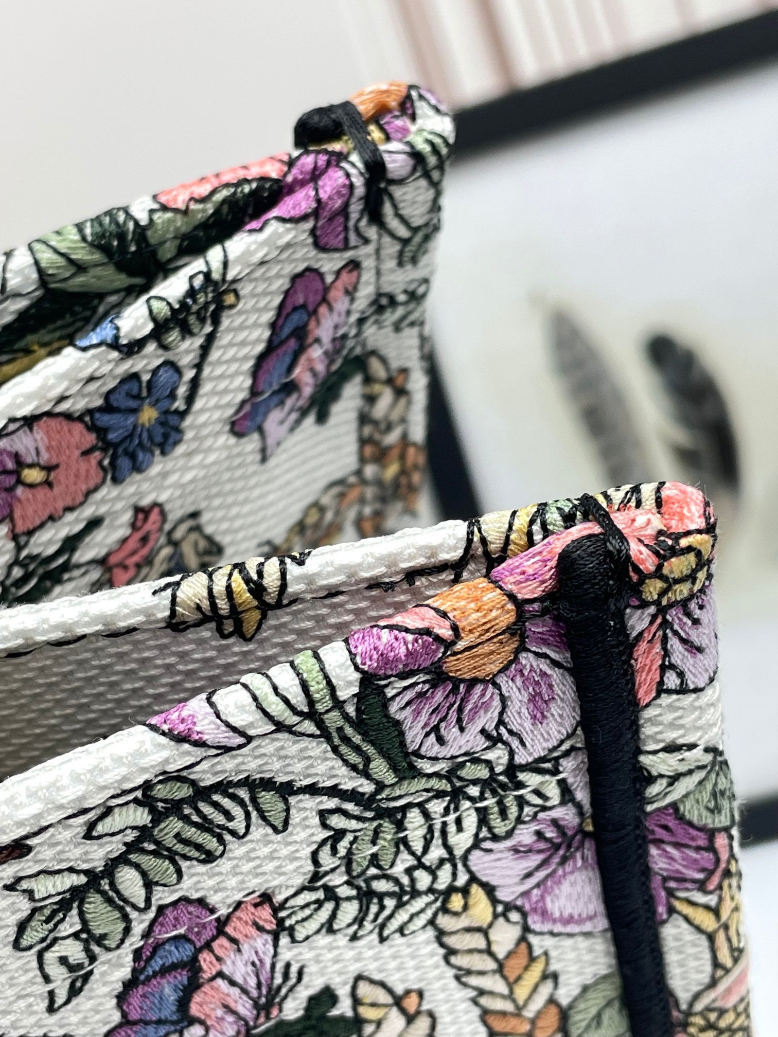 Dior Colorful Floral Embroidered Canvas Tote Bag with Top Handles