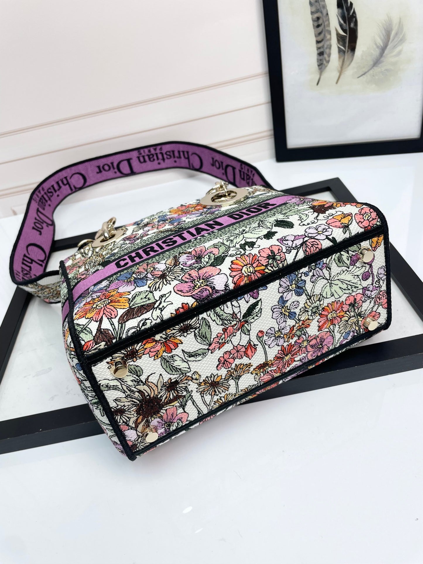 Dior Colorful Floral Embroidered Canvas Top Handle Satchel Handbag
