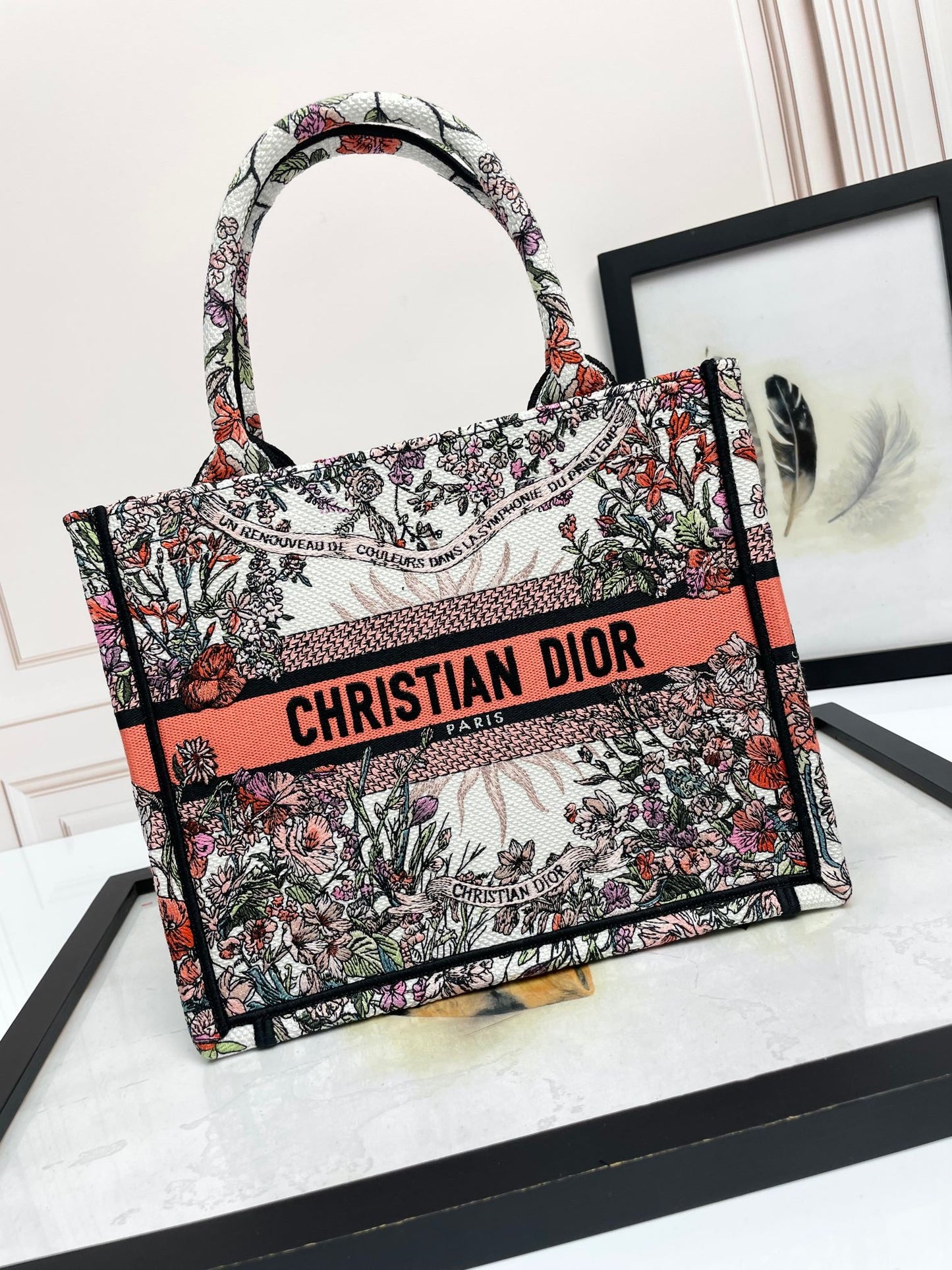 Dior Vintage Floral Tapestry Canvas Tote Bag with Top Handles