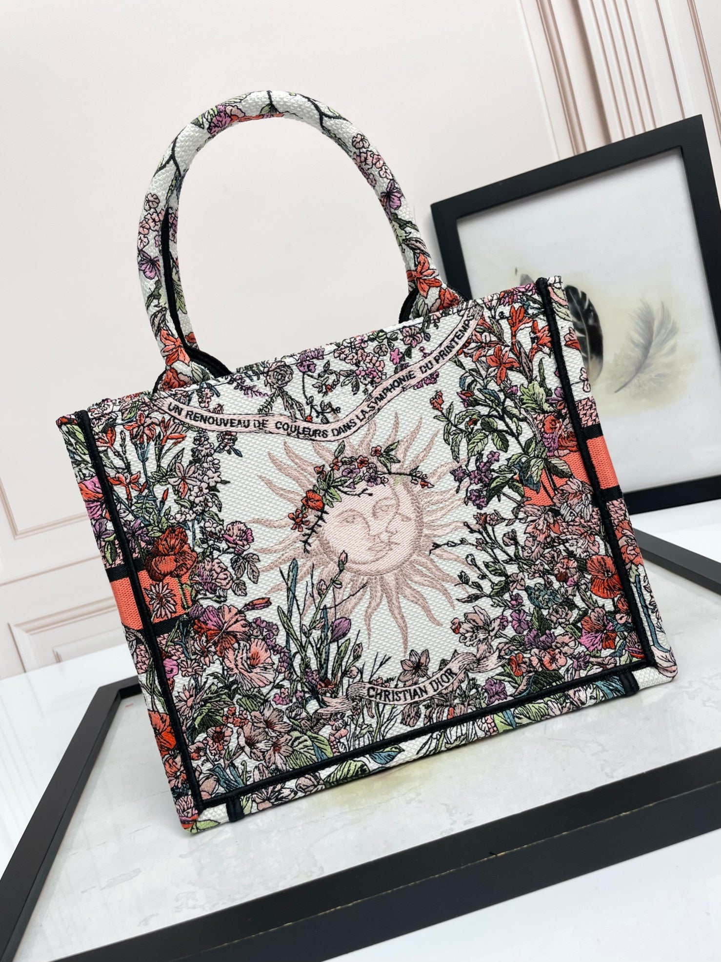 Dior Vintage Floral Tapestry Canvas Tote Bag with Top Handles