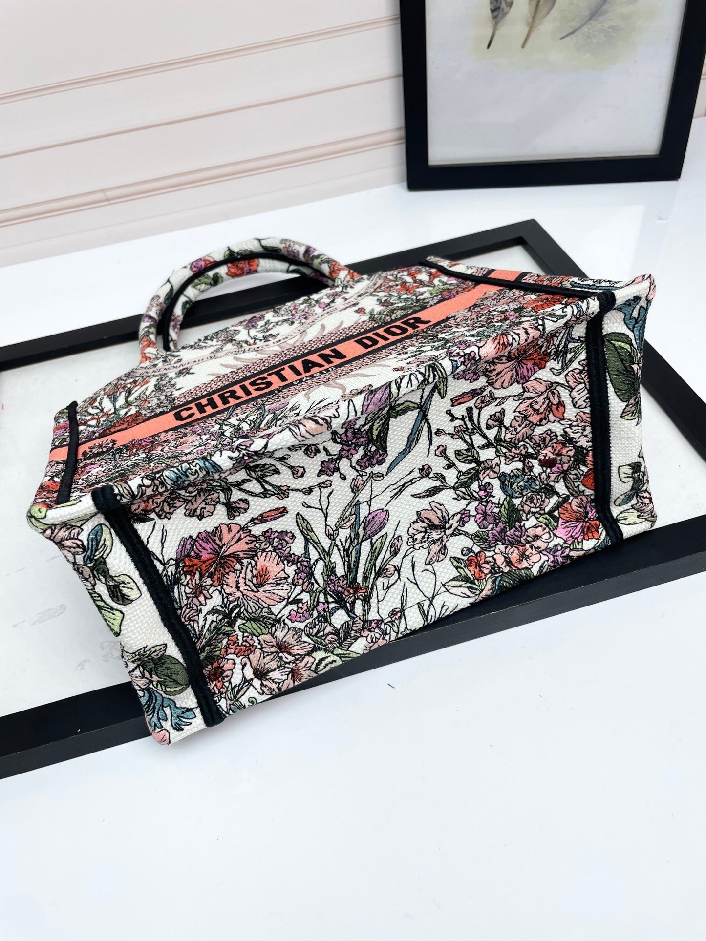 Dior Vintage Floral Tapestry Canvas Tote Bag with Top Handles