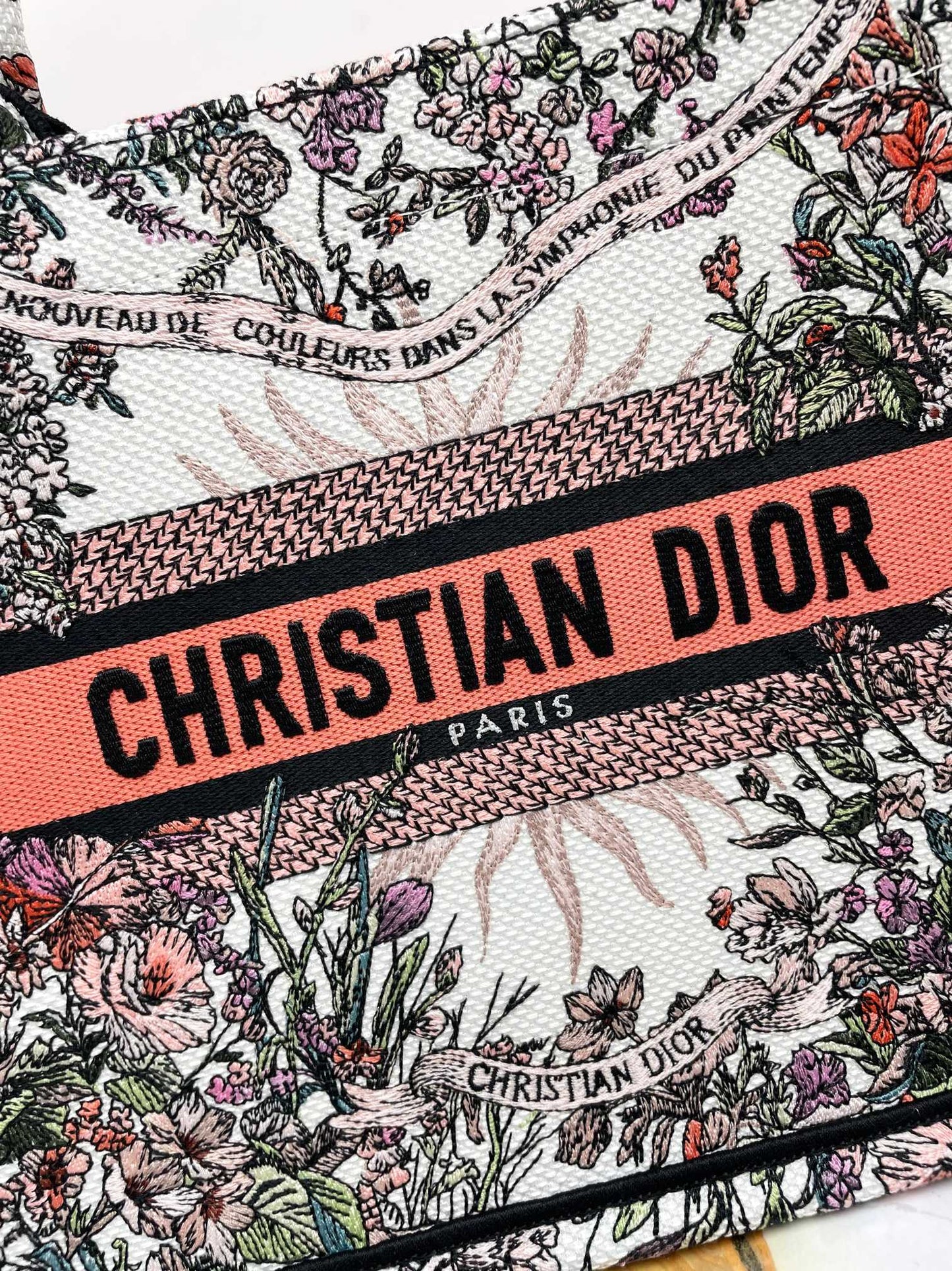 Christian Dior Medium Book Tote - Multicolor Floral Embroidered Canvas Handbag