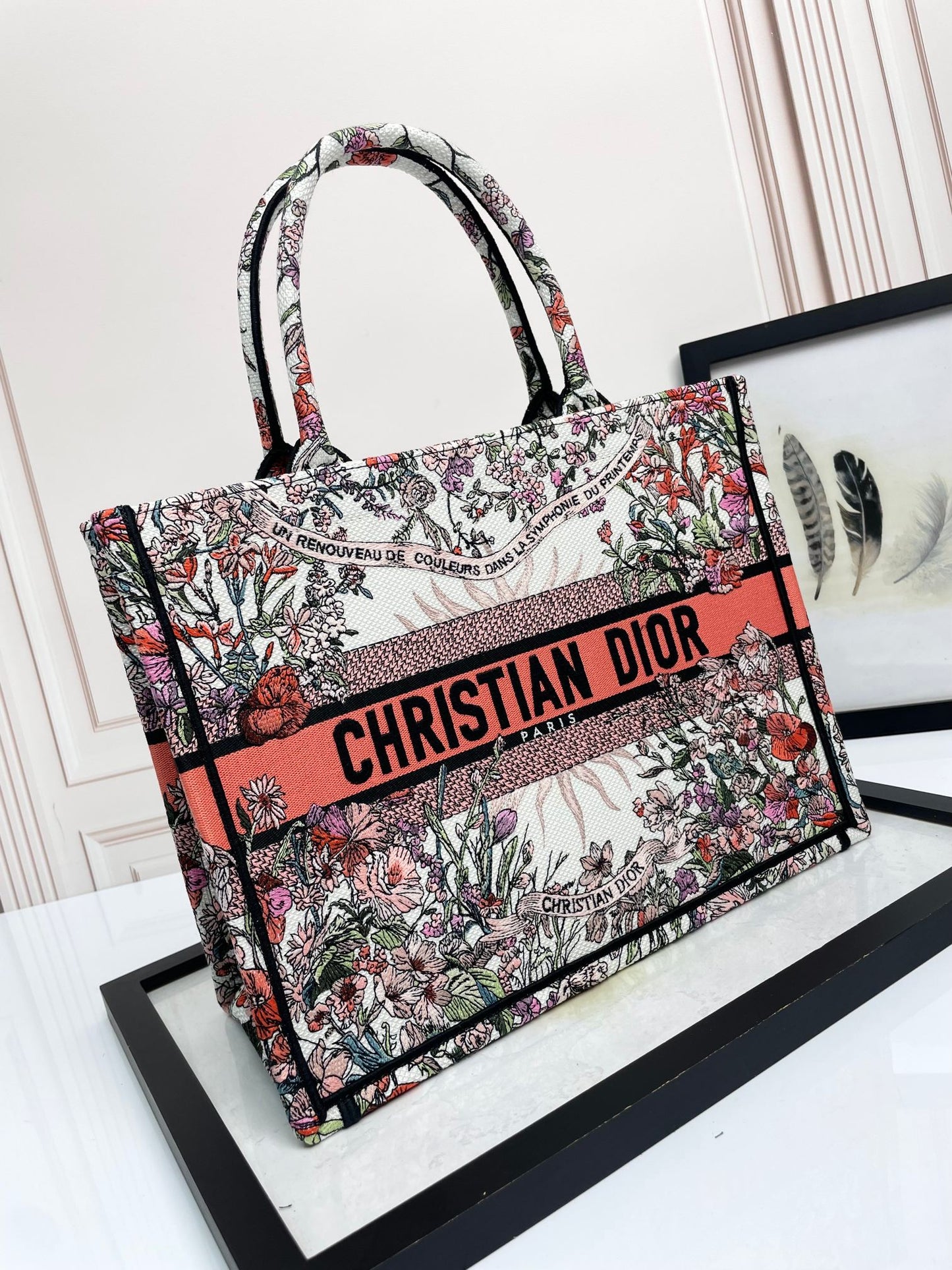 Dior Elegant Floral Embroidered Canvas Tote Bag Luxury Shoulder Handbag